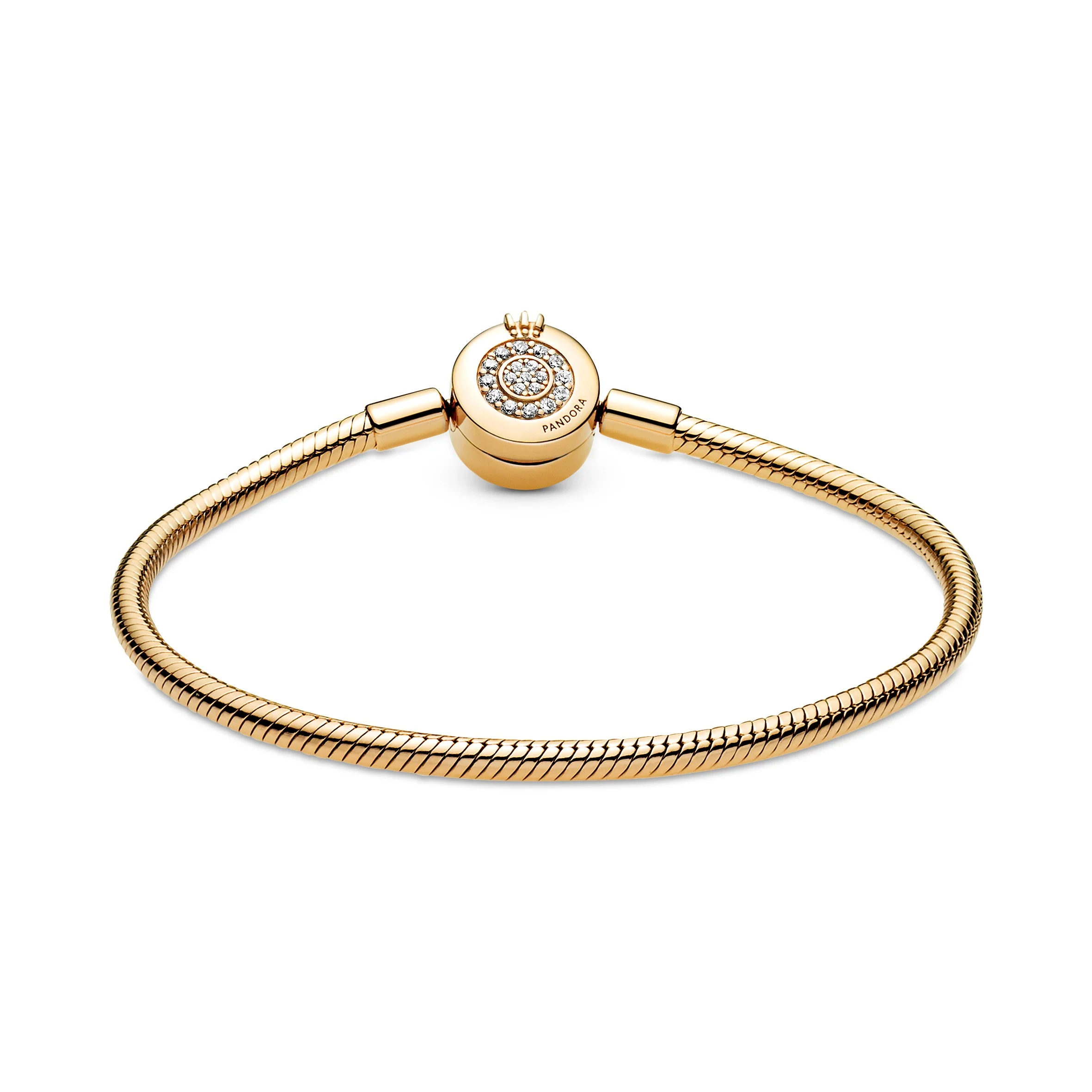 Snake Chain 14K Gold-Plated Bracelet And Crown O Clasp With Clear Cubic Zirconia - Image 5