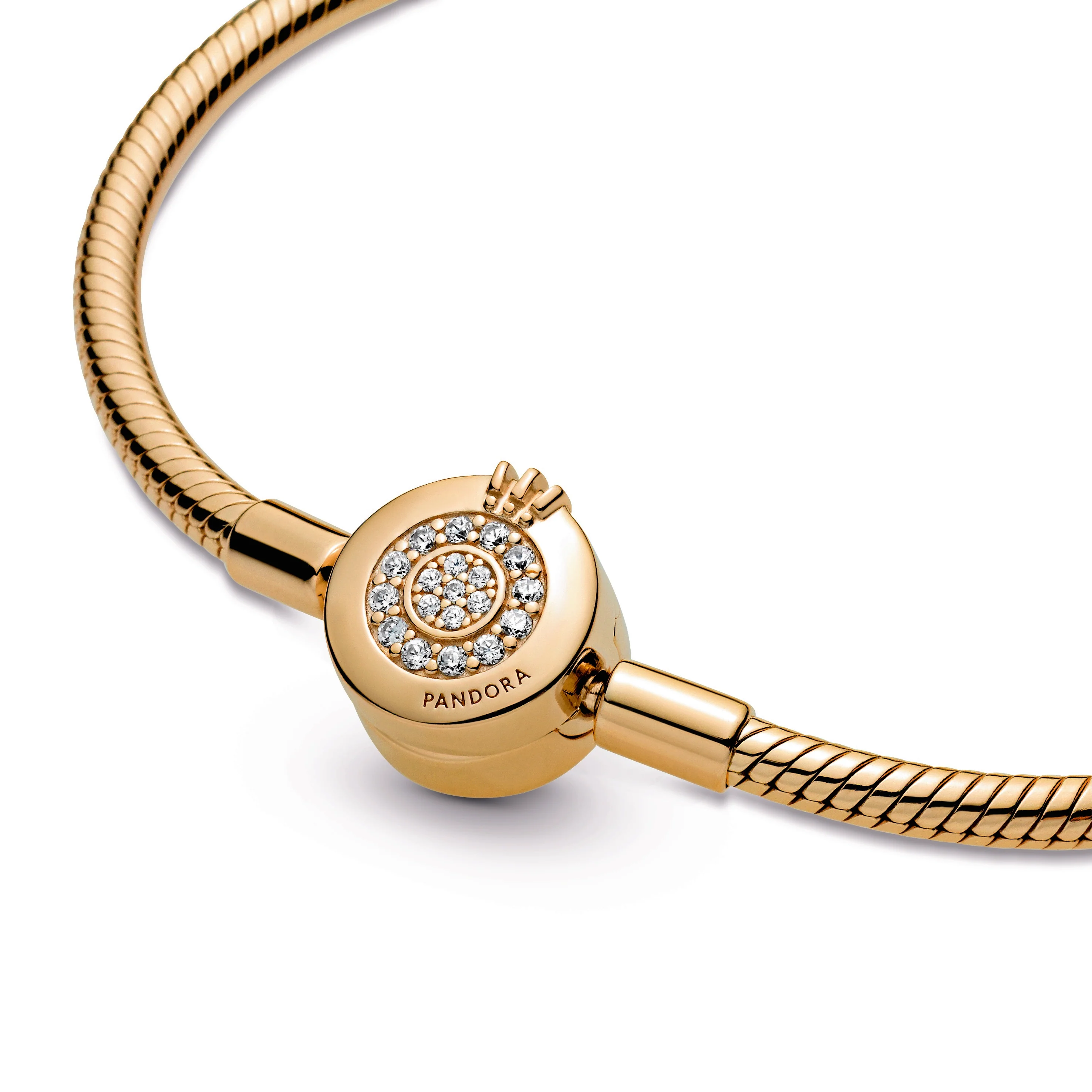 Snake Chain 14K Gold-Plated Bracelet And Crown O Clasp With Clear Cubic Zirconia - Image 7