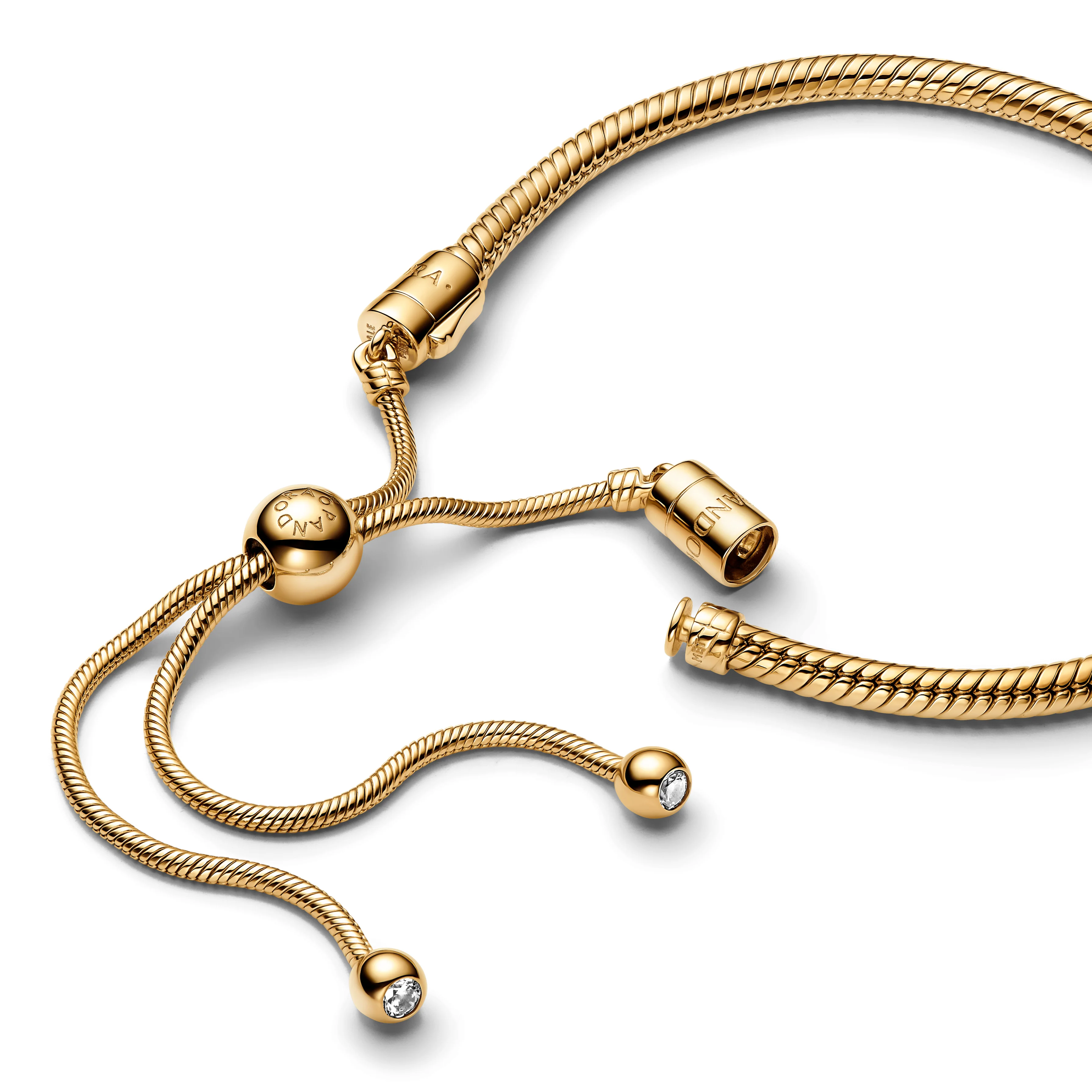 Snake Chain 14K Gold-Plated Sliding Bracelet With Clear Cubic Zirconia - Image 5
