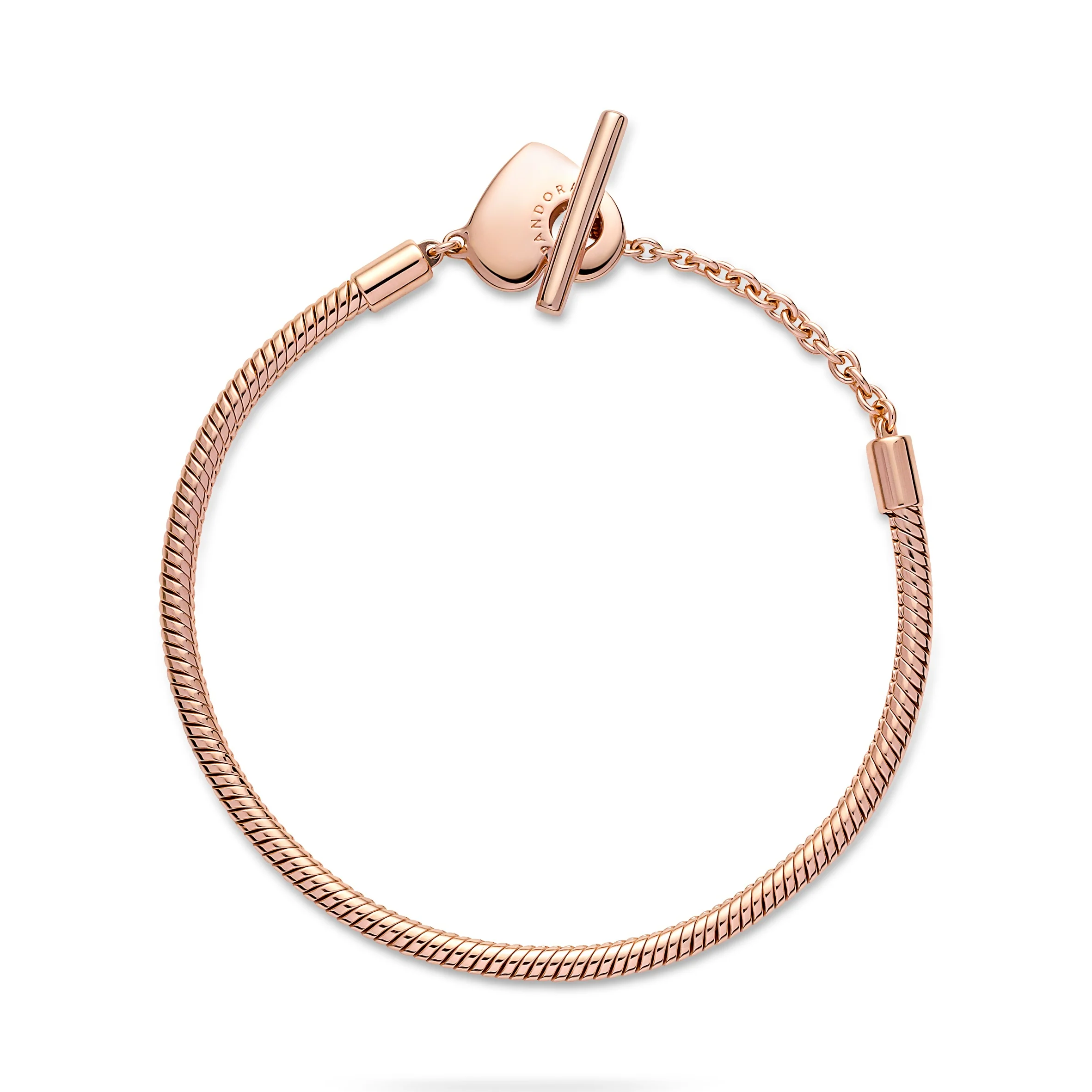 Snake Chain 14K Rose Gold-Plated T-Bar Heart Bracelet - Image 4