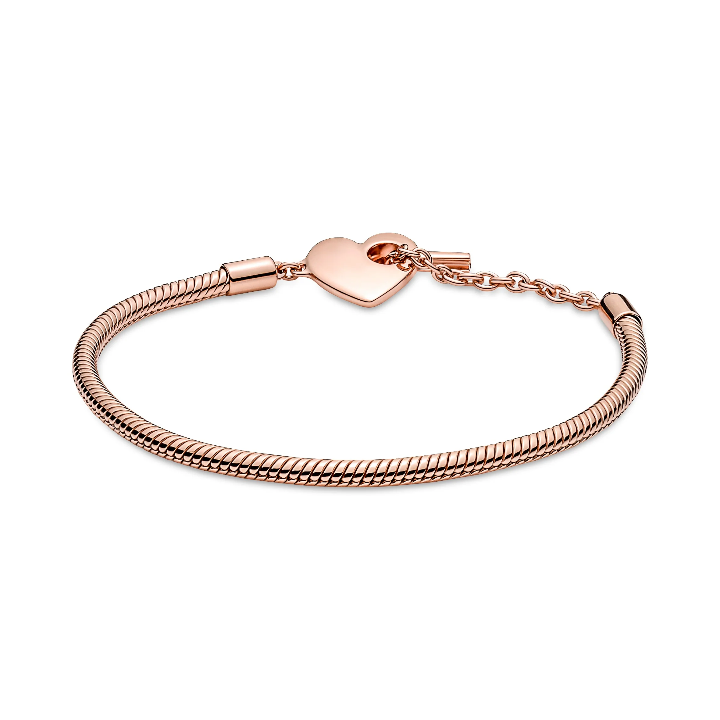 Snake Chain 14K Rose Gold-Plated T-Bar Heart Bracelet - Image 5