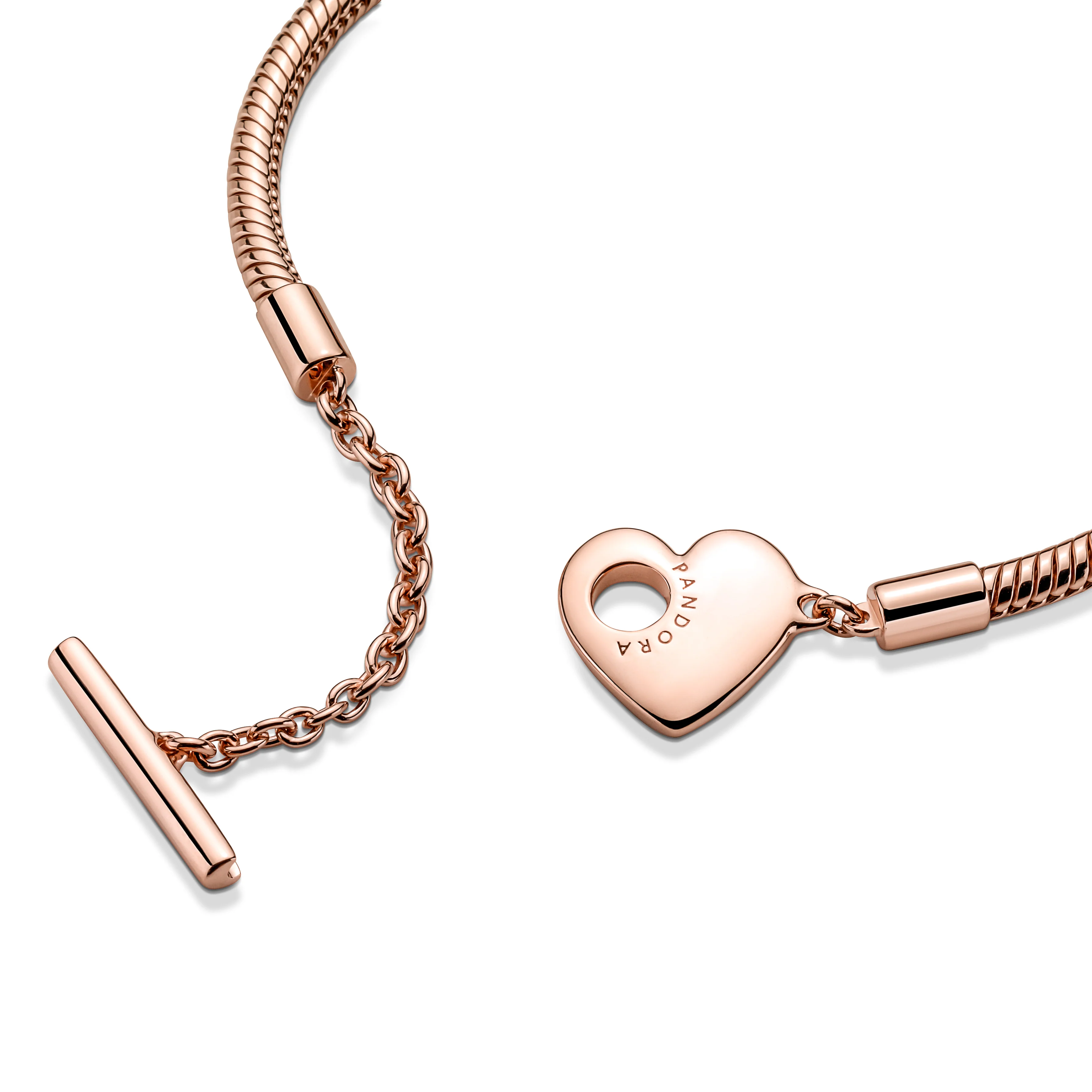 Snake Chain 14K Rose Gold-Plated T-Bar Heart Bracelet - Image 6