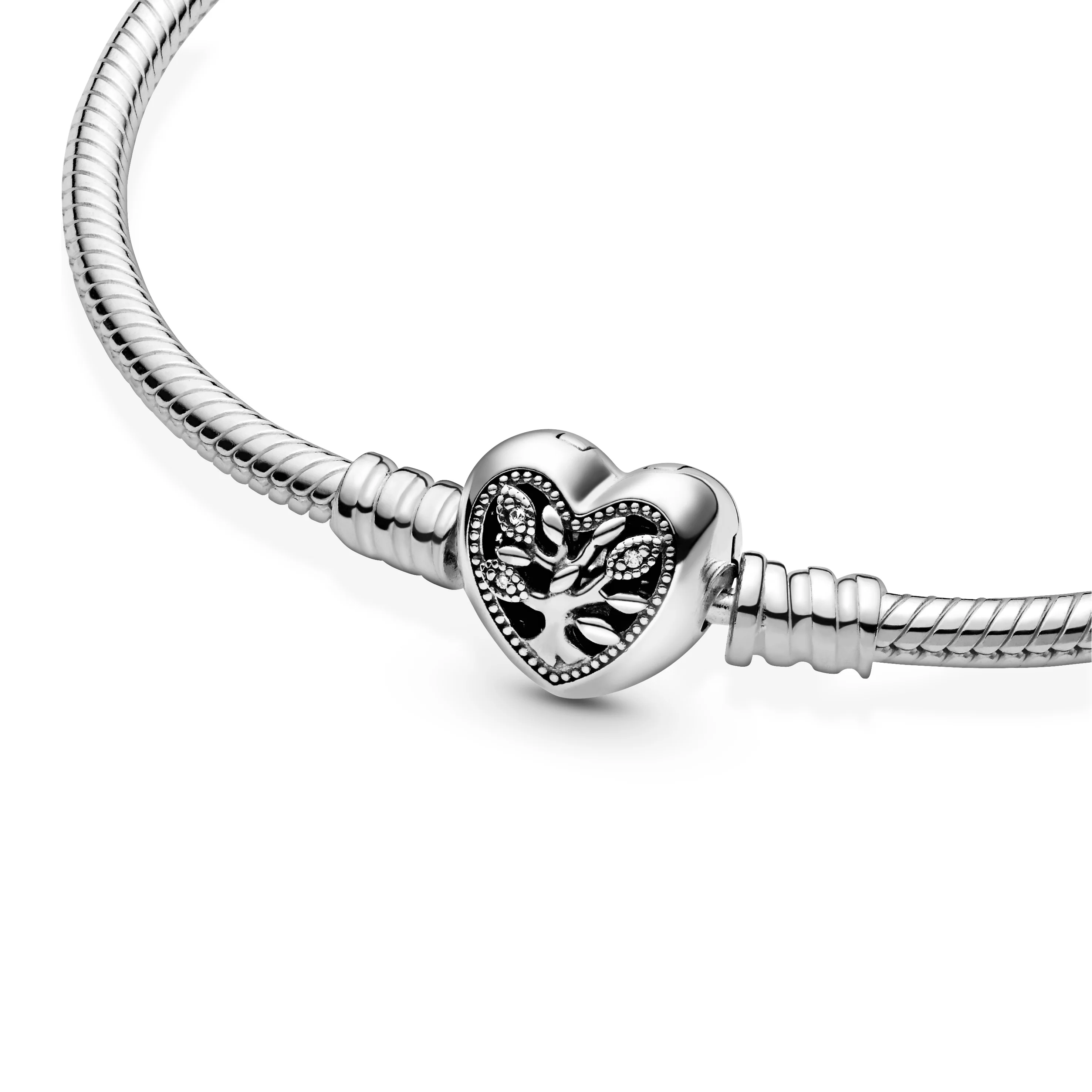 Snake Chain Sterling Silver Bracelet And Heart Clasp With Clear Cubic Zirconia And Black Enamel - Image 5