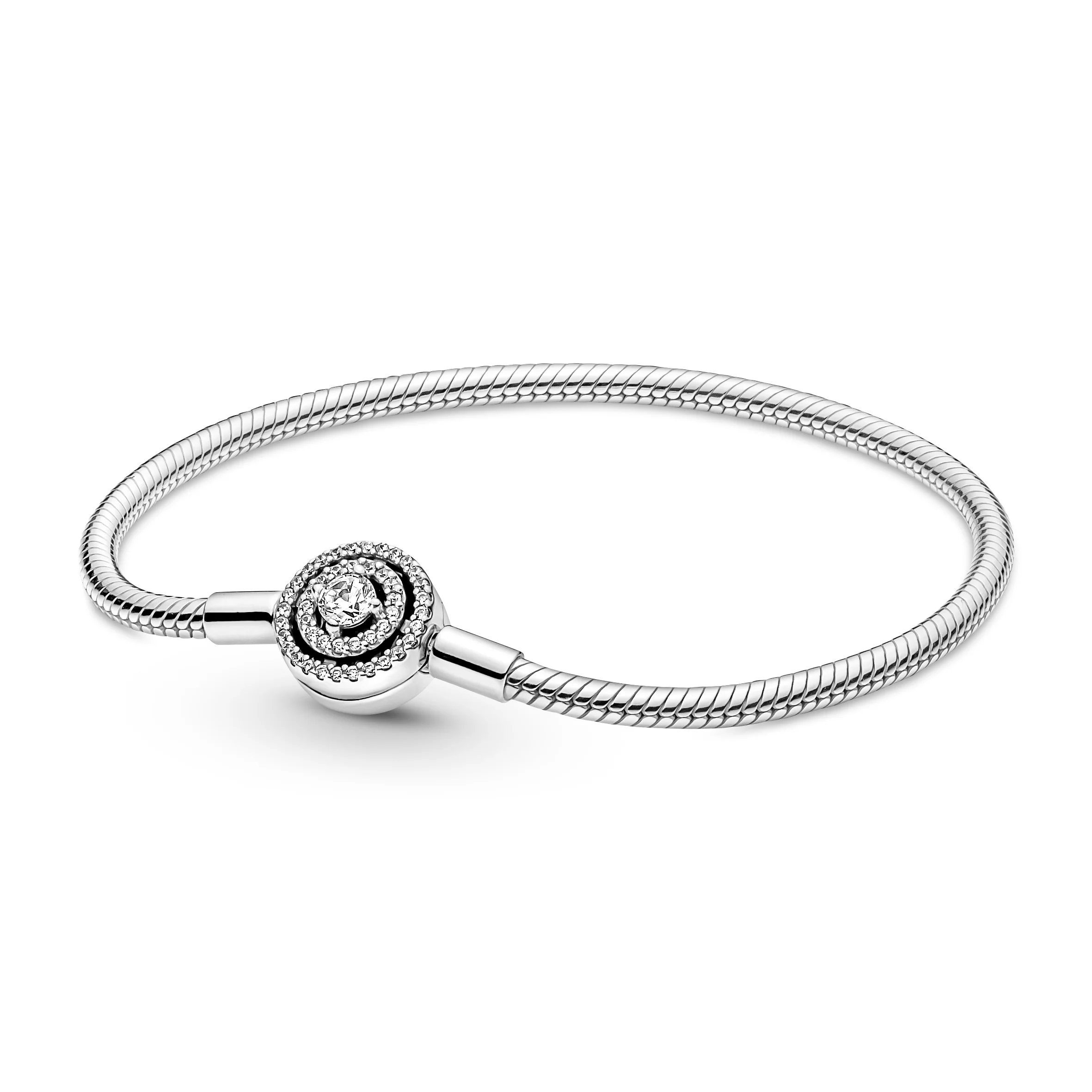 Snake Chain Sterling Silver Bracelet With Clear Cubic Zirconia