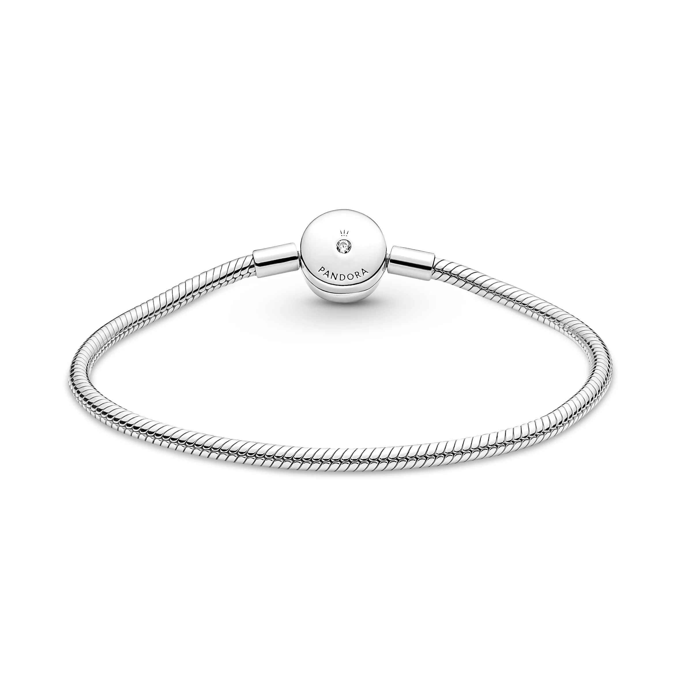 Snake Chain Sterling Silver Bracelet With Clear Cubic Zirconia - Image 5