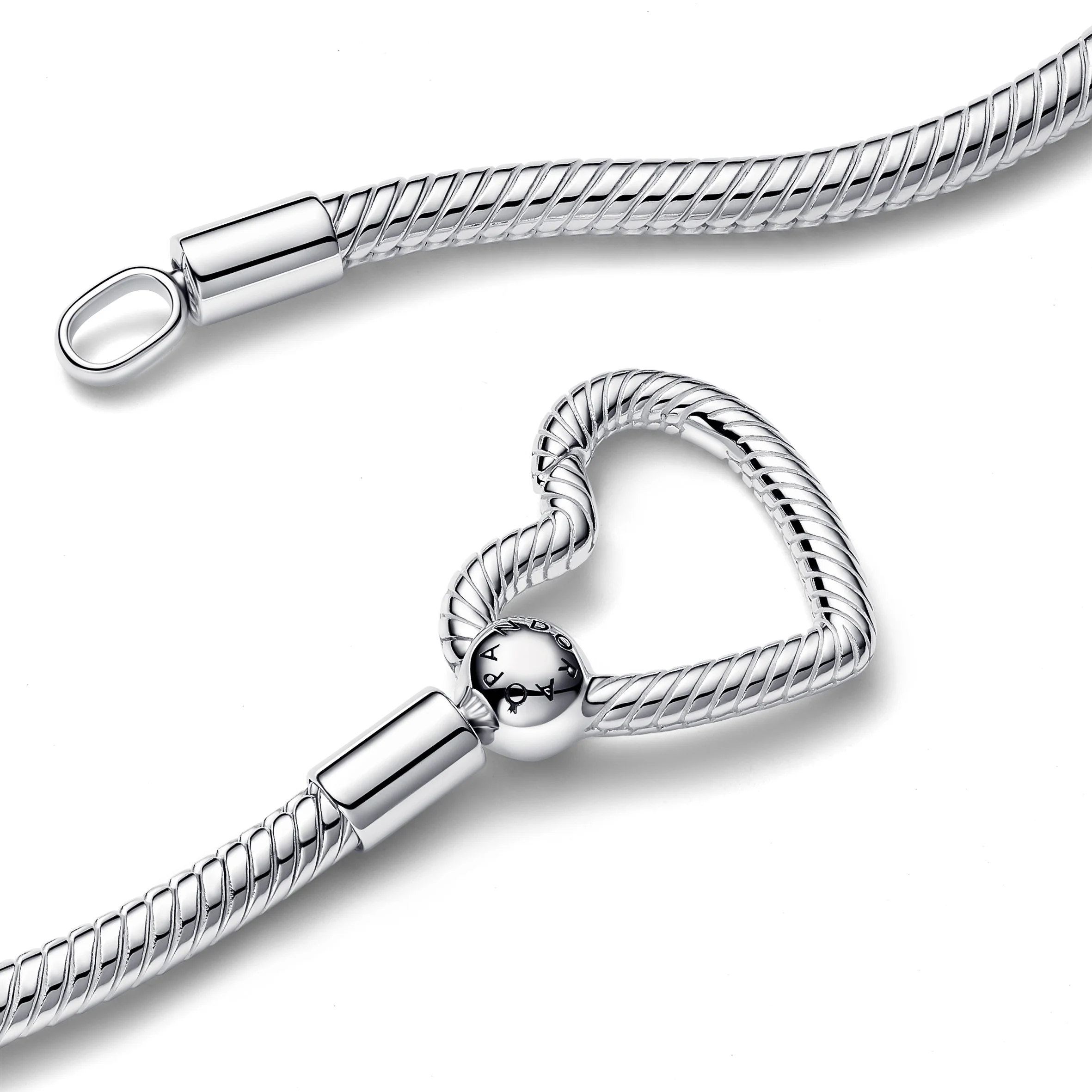 Snake Chain Sterling Silver Necklace With Heart Clasp - Image 4