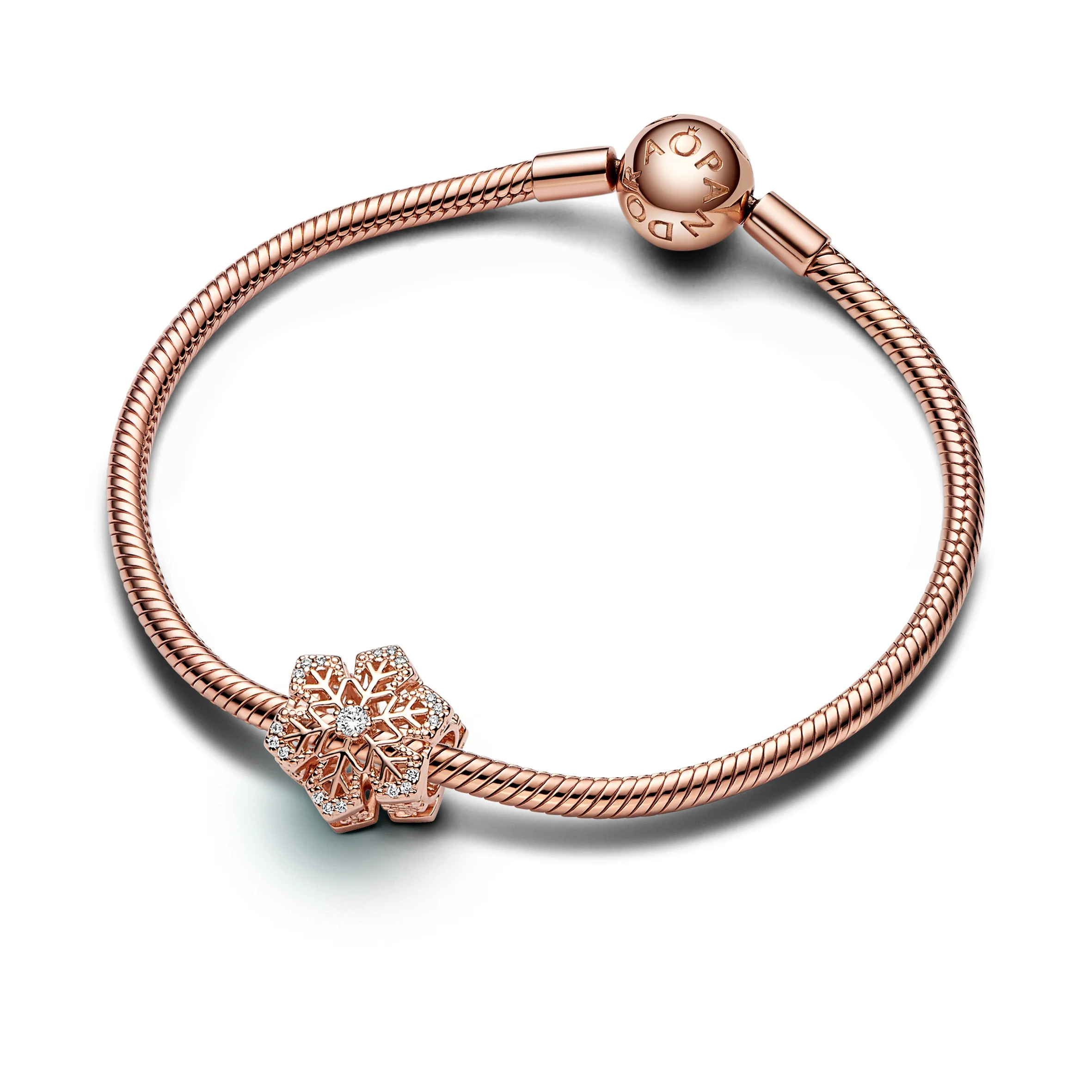 Snowflake 14K Rose Gold-Plated Charm With Clear Cubic Zirconia - Image 3