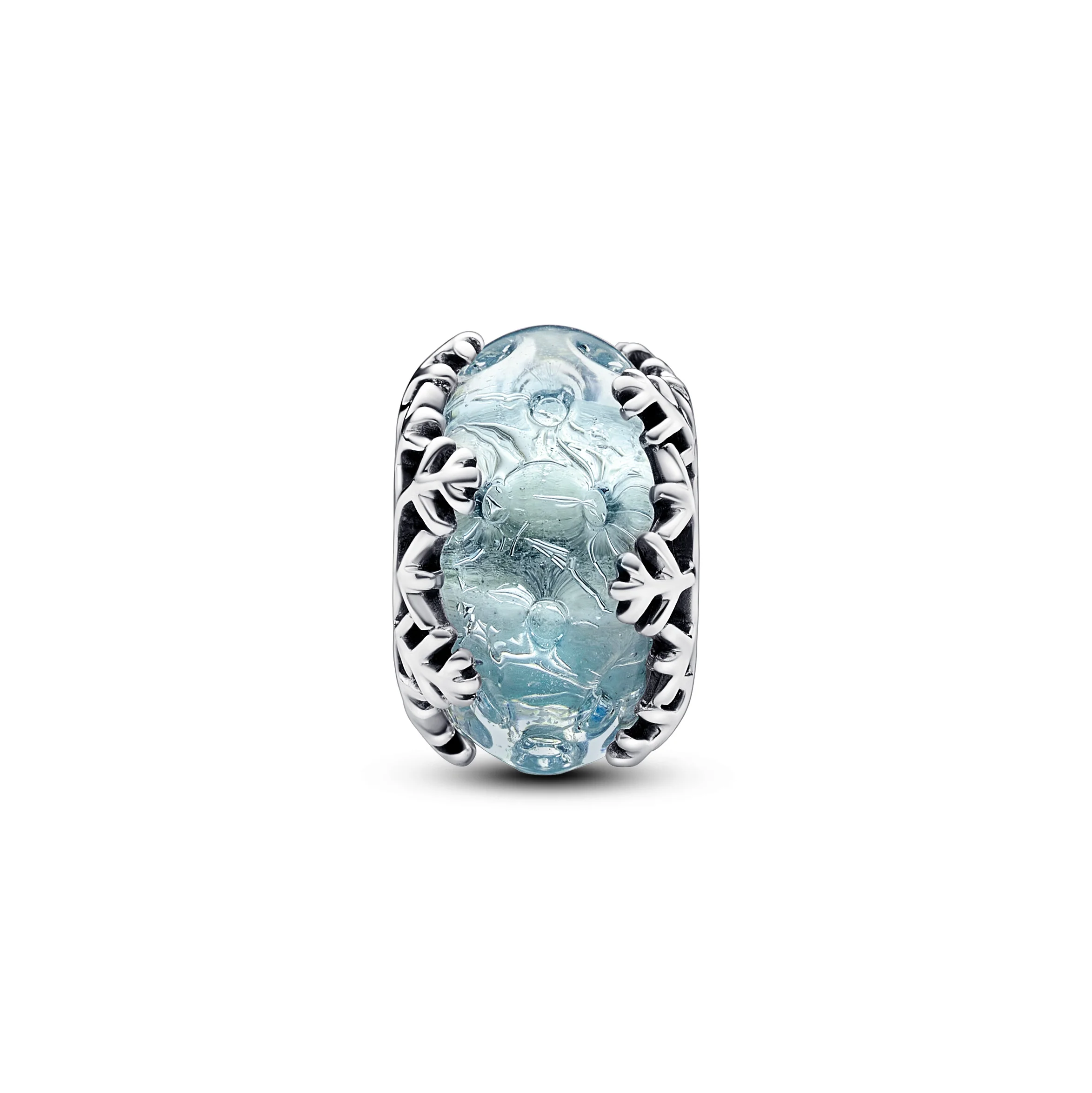 Snowflake Sterling Silver Charm With Blue Frozen Murano Glass