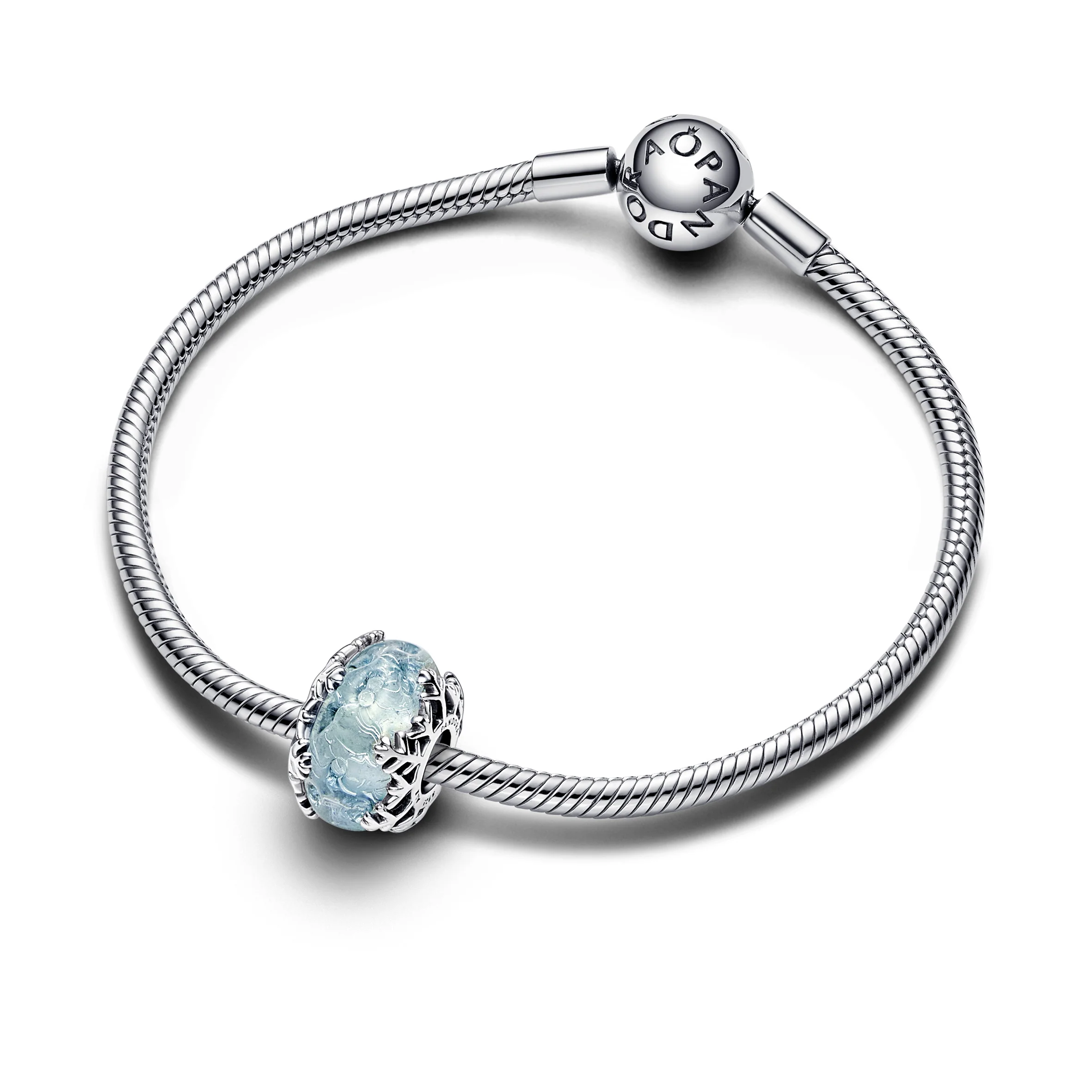 Snowflake Sterling Silver Charm With Blue Frozen Murano Glass - Image 6