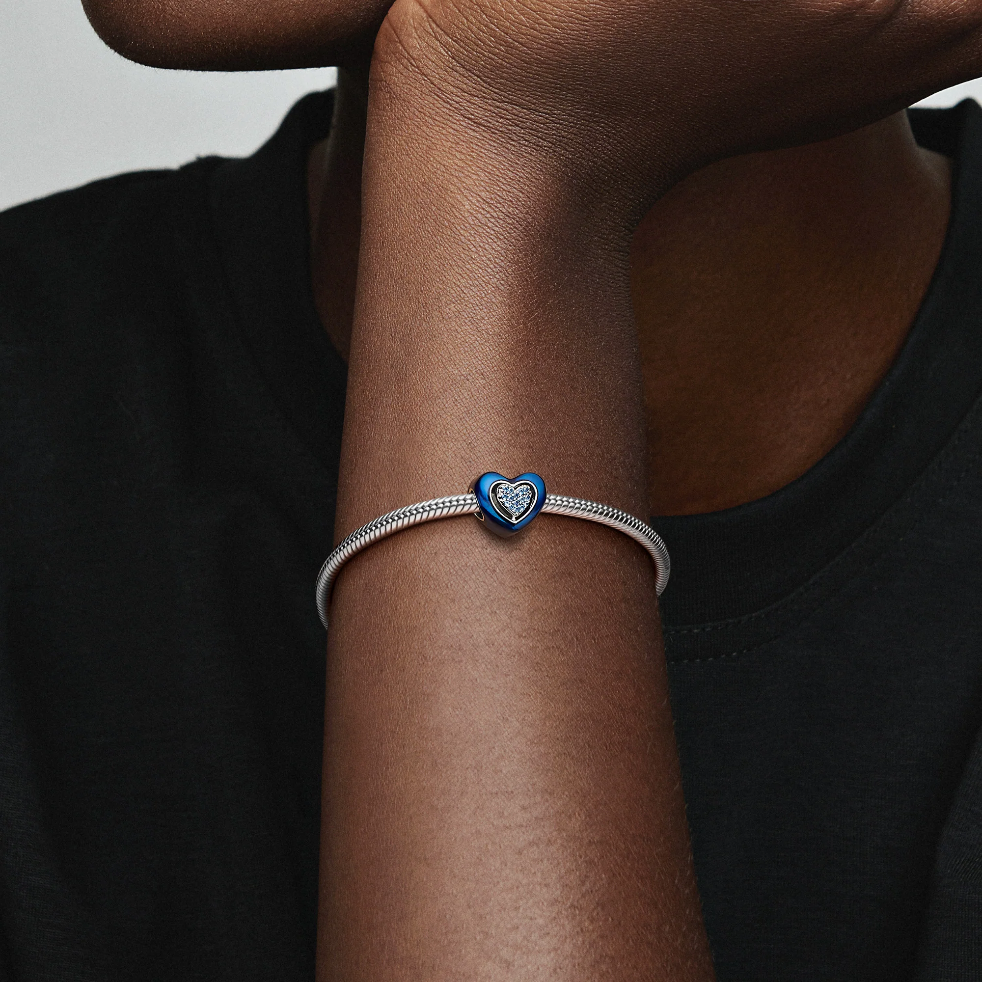 Spinning Heart Sterling Silver Charm With Night Blue Crystal And Transparent Blue Enamel - Image 5