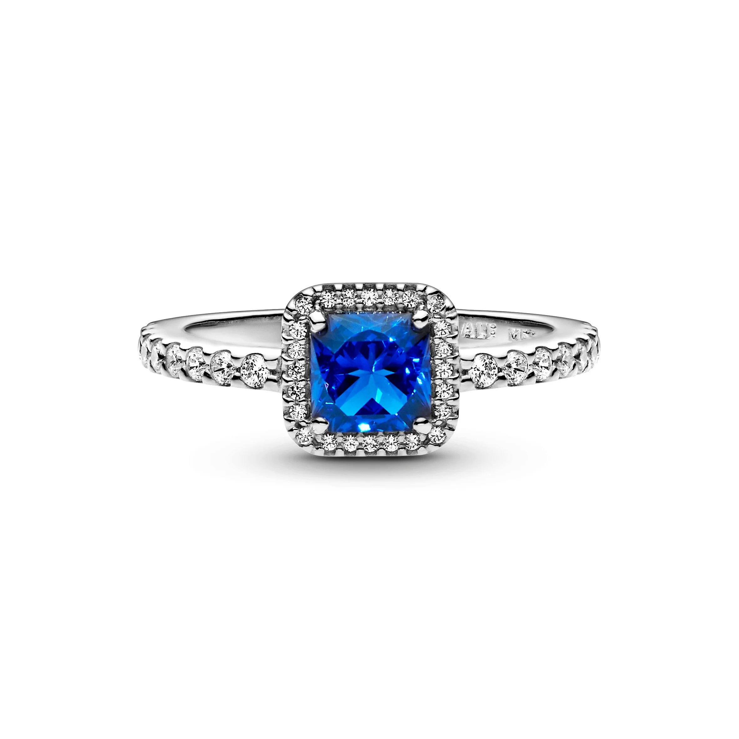 Square Sterling Silver Ring With True Blue Crystal And Clear Cubic Zirconia - Image 3