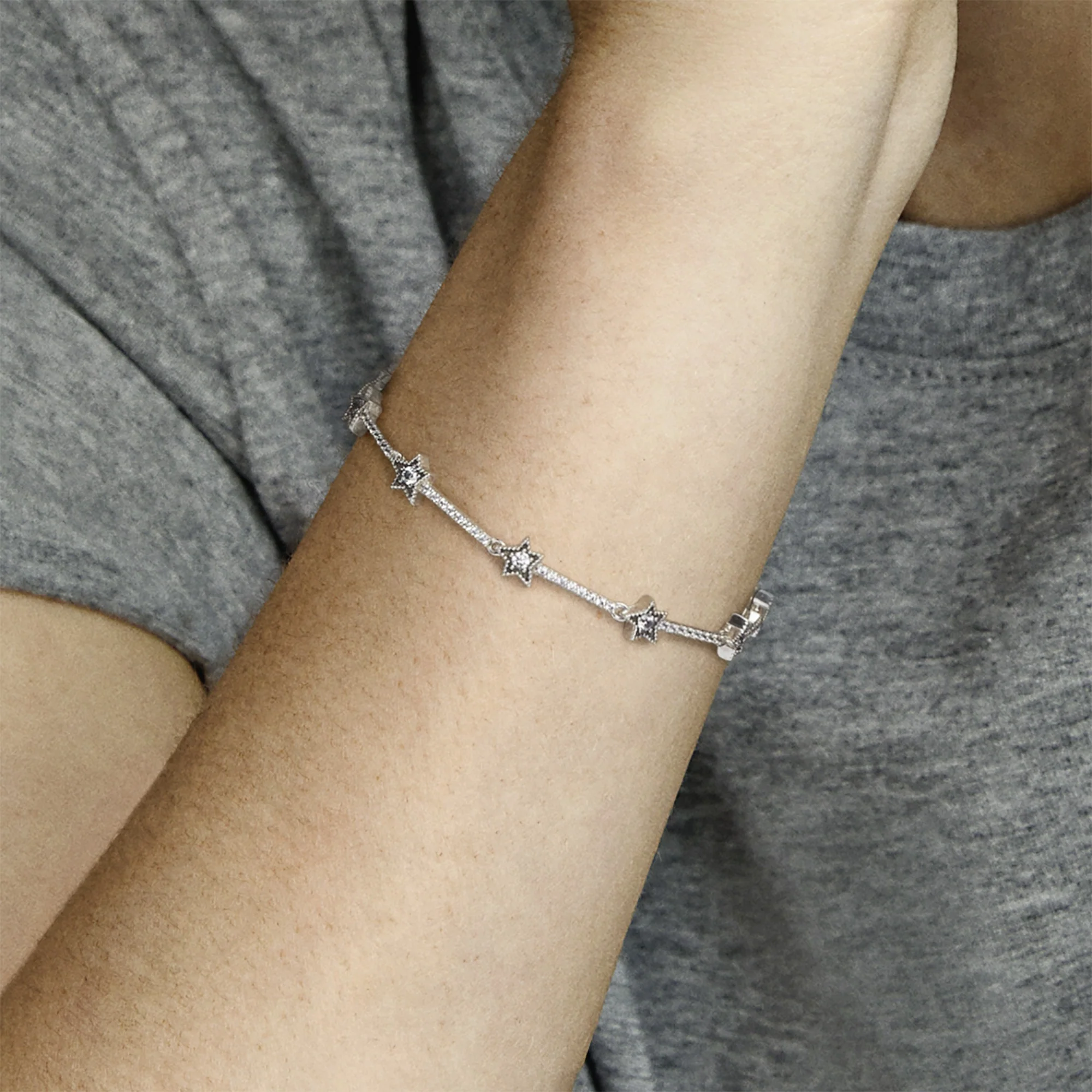 Star Sterling Silver Bracelet With Clear Cubic Zirconia - Image 2