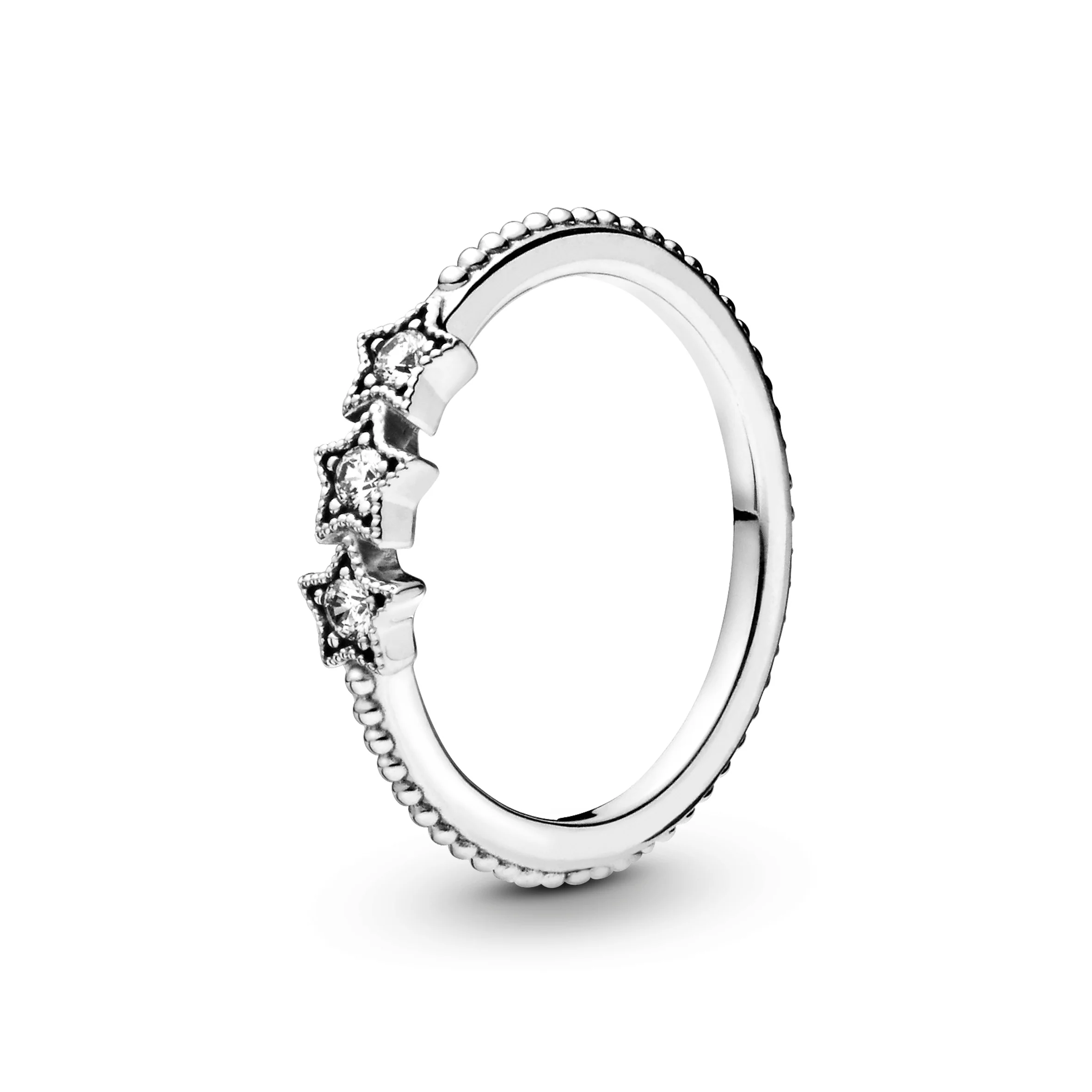 Stars Sterling Silver Ring With Clear Cubic Zirconia