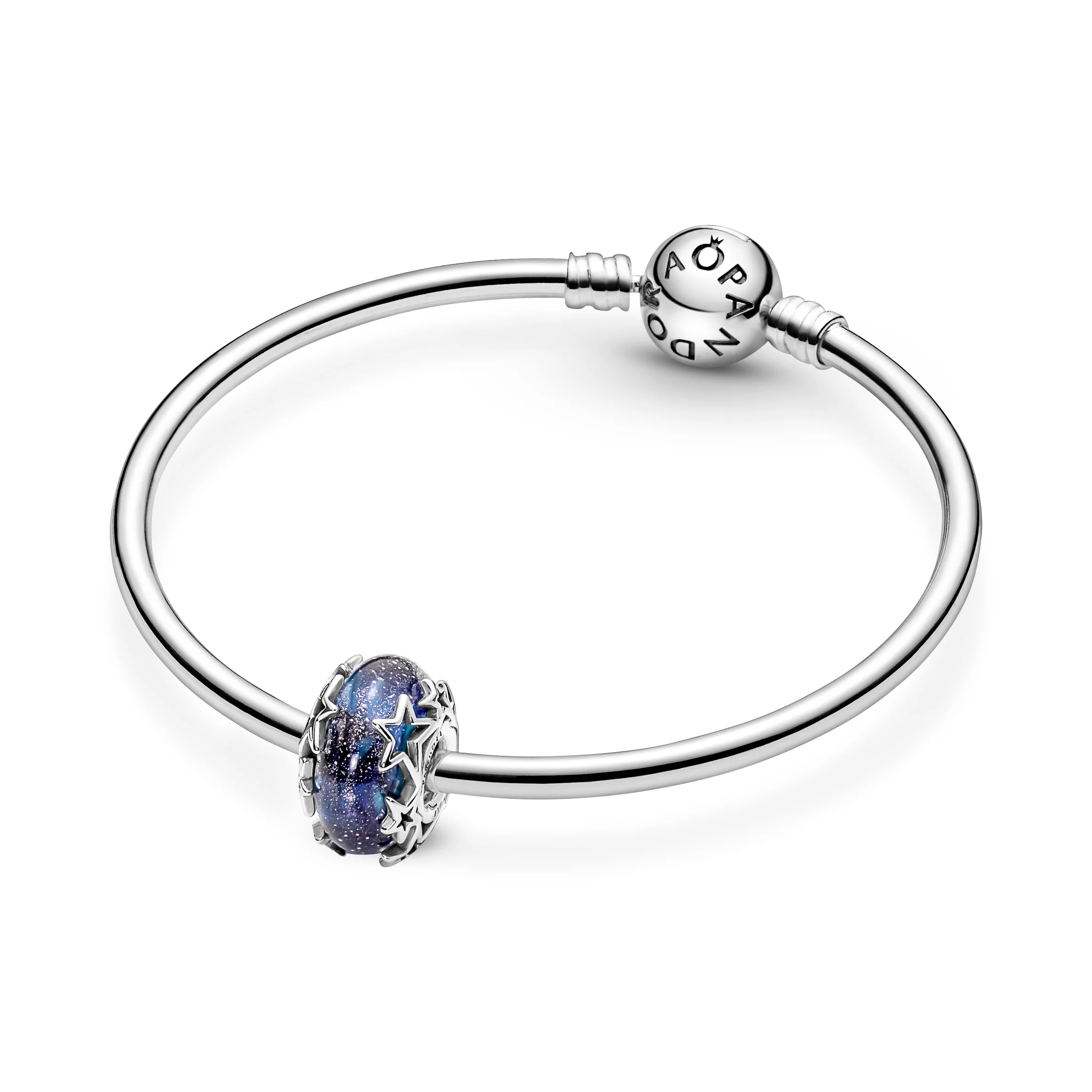 Sterling Silver Charm With Galaxy Glittery Blue Murano Glass - Image 4