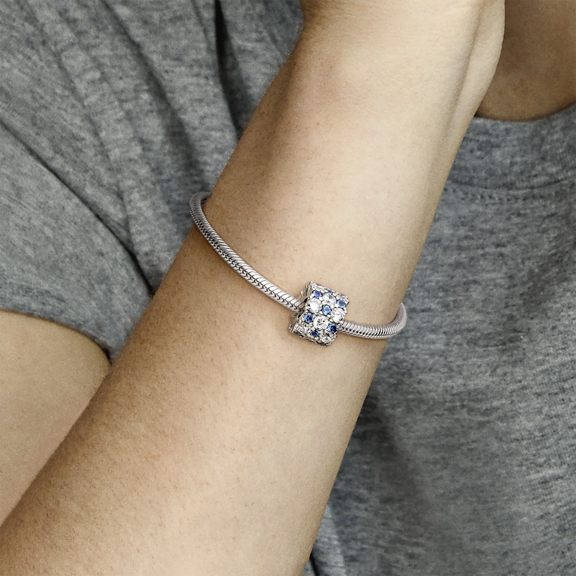Sterling Silver Charm With Moonlight Blue Crystal And Clear Cubic Zirconia - Image 3