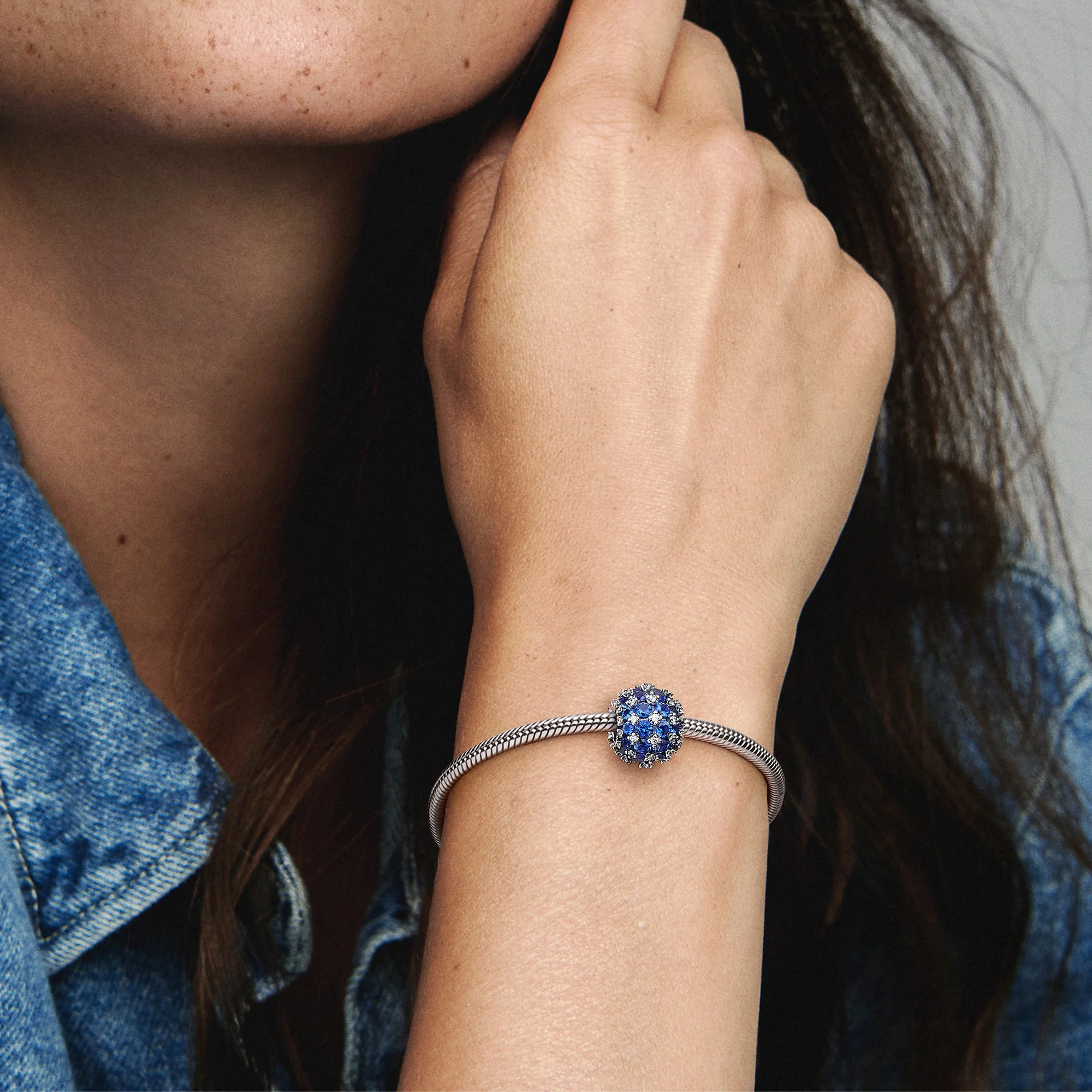 Sterling Silver Charm With Princess Blue Crystal And Clear Cubic Zirconia - Image 5
