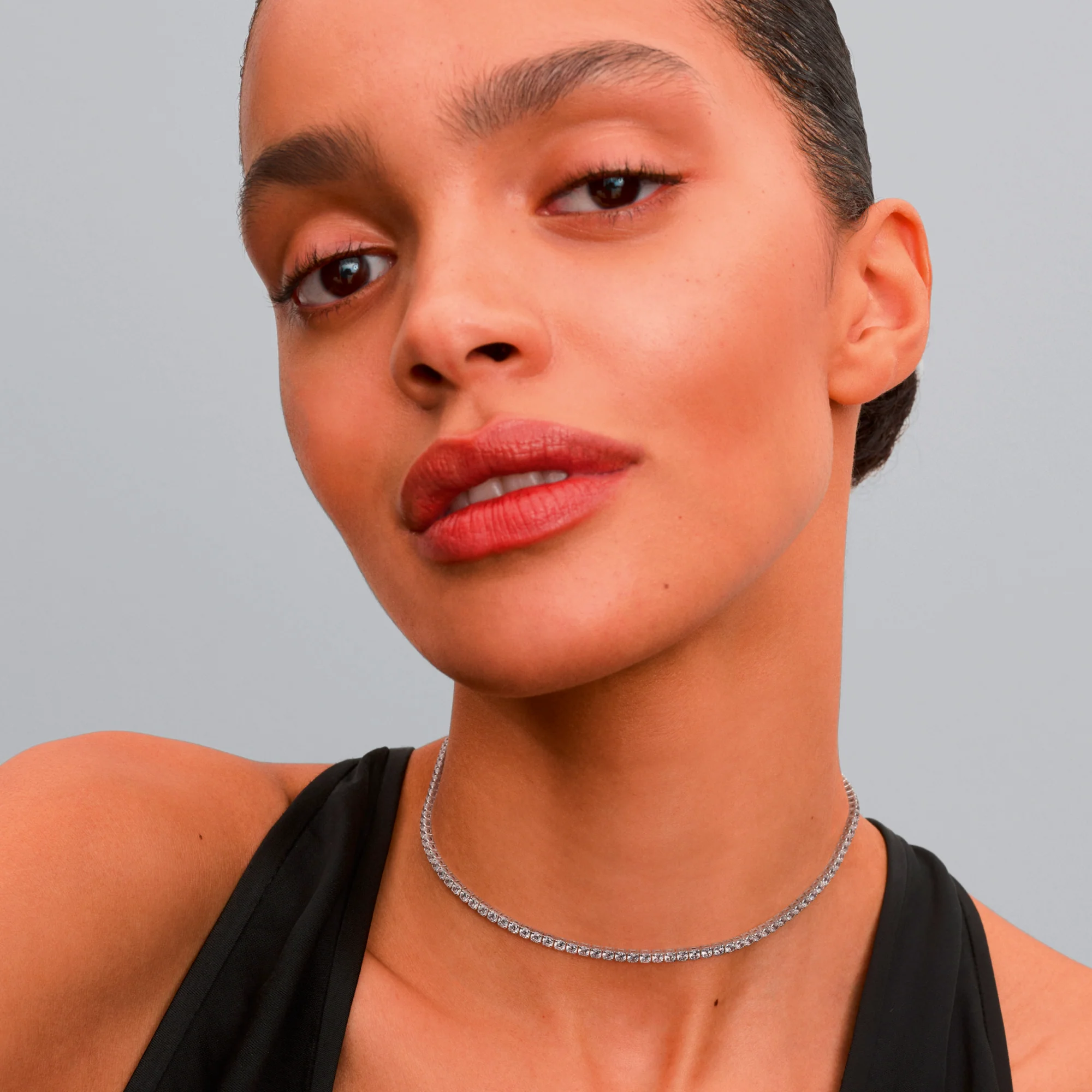 Sterling Silver Choker With Clear Cubic Zirconia And Sliding Clasp - Image 2