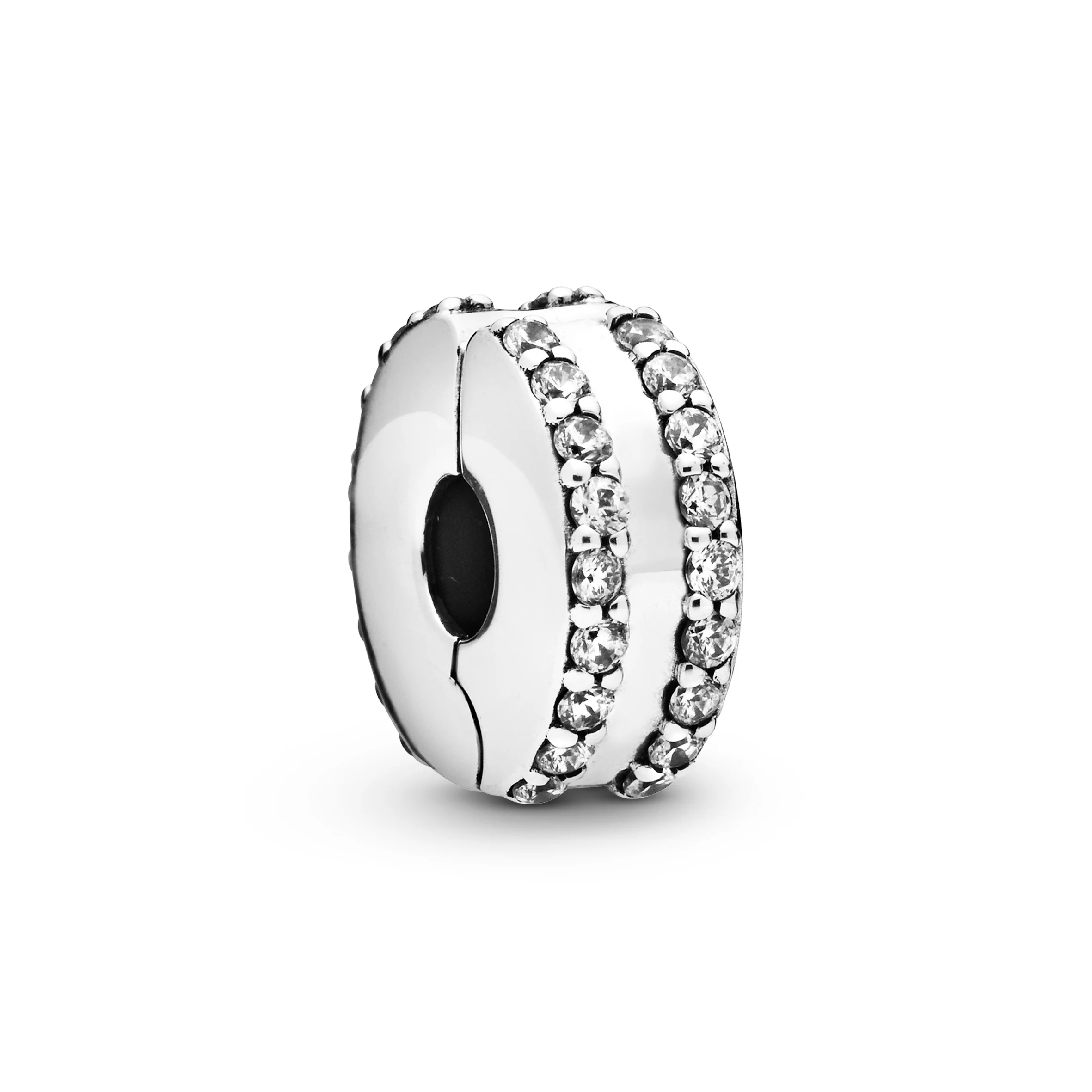Sterling Silver Clip With Clear Cubic Zirconia And Silicone Grip