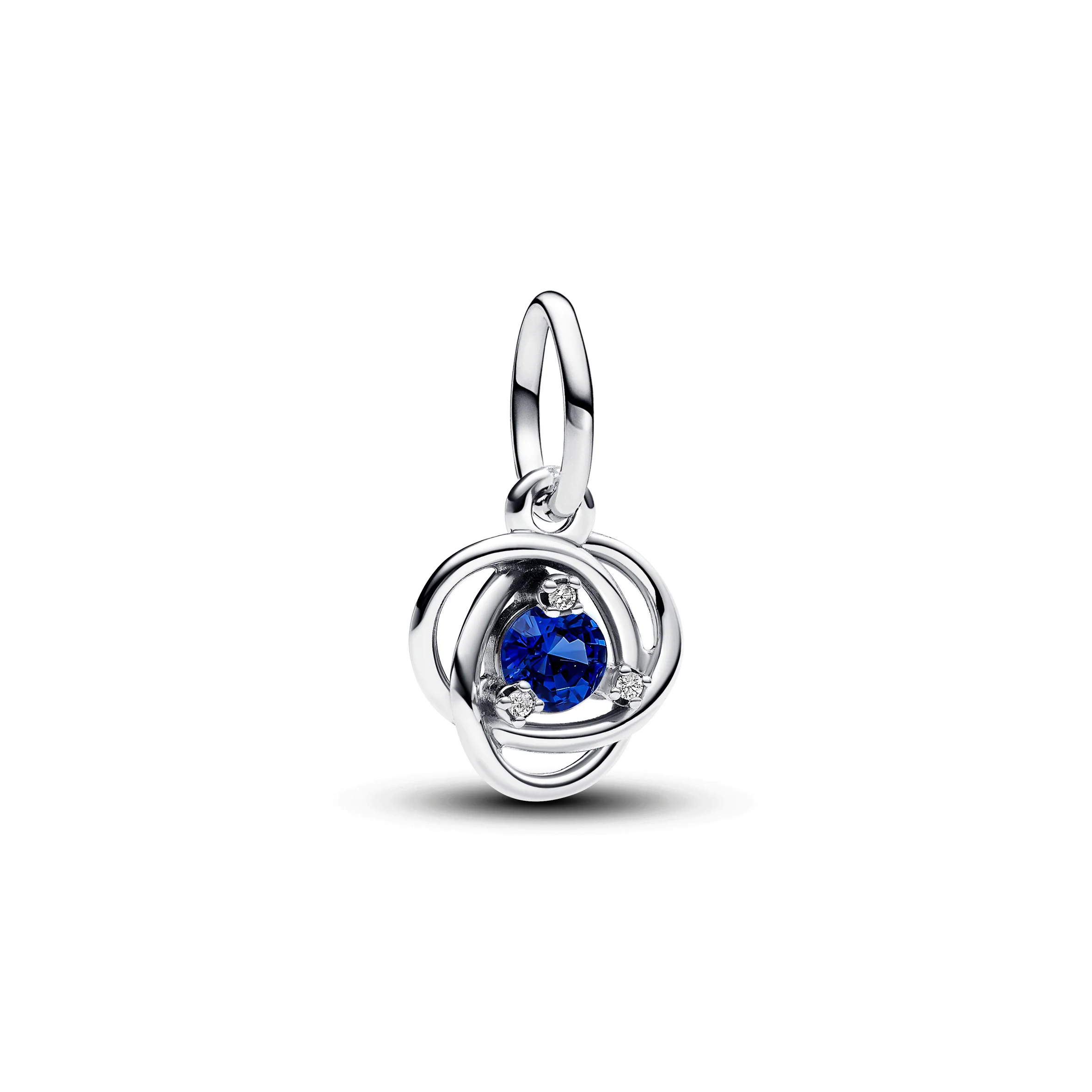 Sterling Silver Dangle With Princess Blue Crystal And Clear Cubic Zirconia