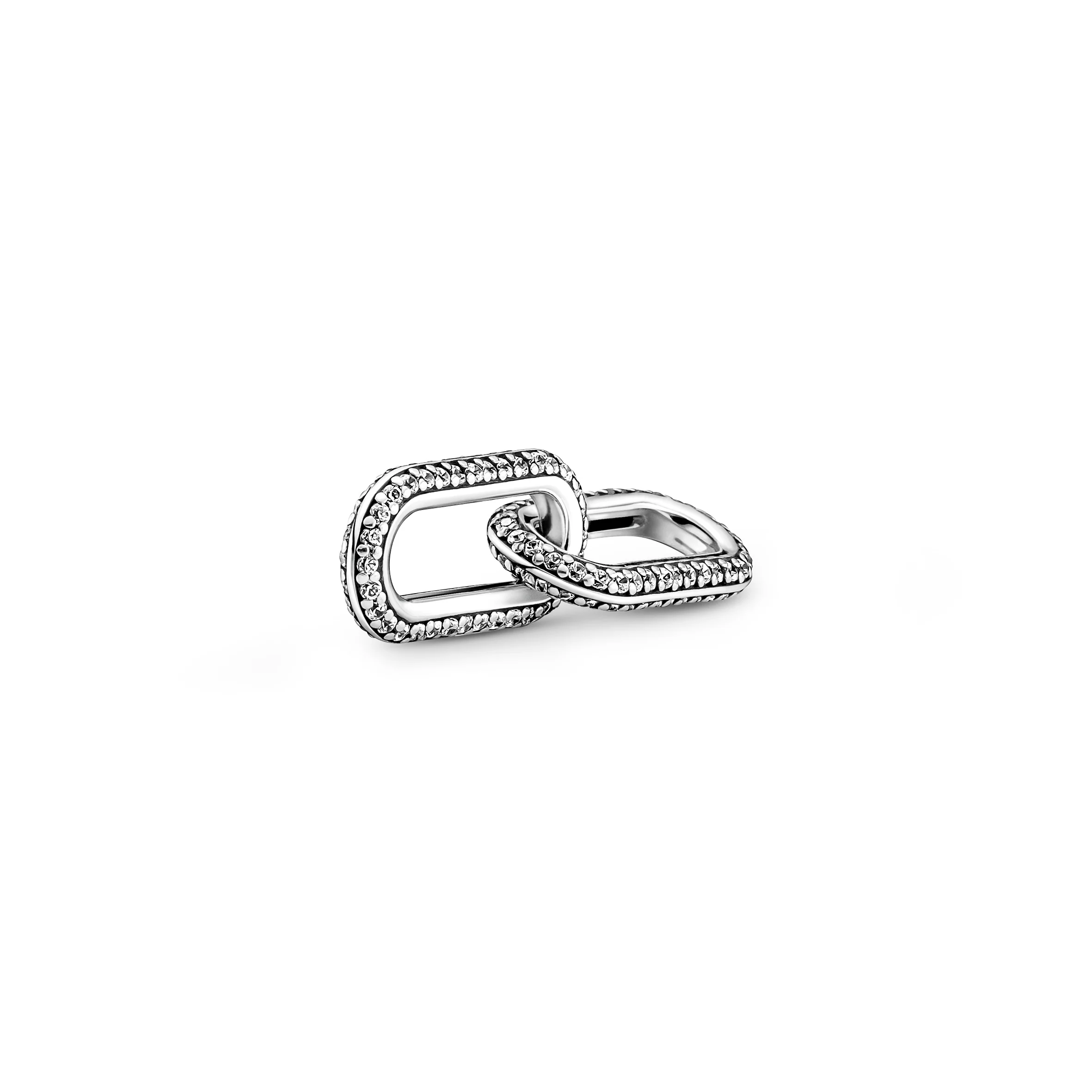 Sterling Silver Double Link With Clear Cubic Zirconia