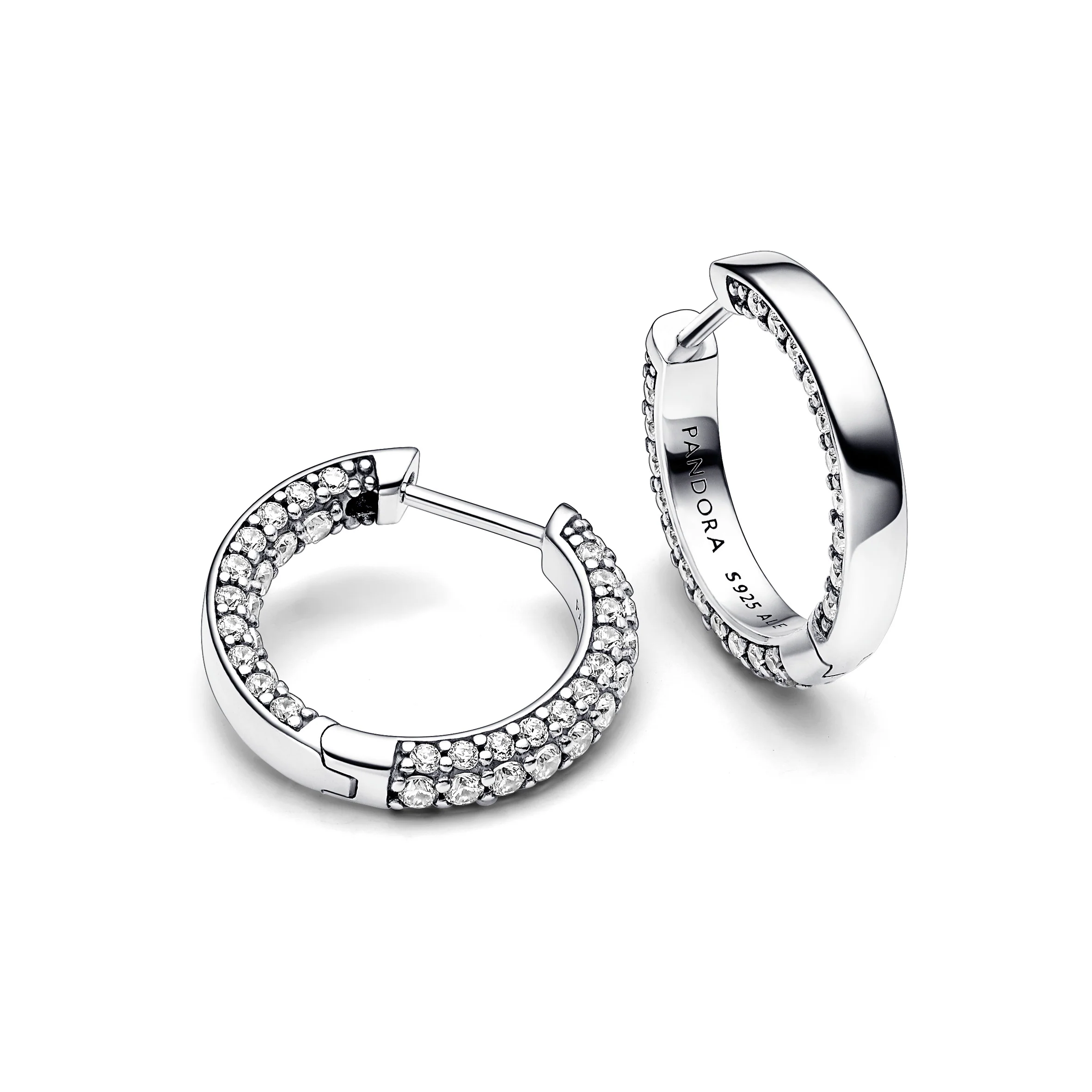 Sterling Silver Hoop Earrings With Clear Cubic Zirconia - Image 4