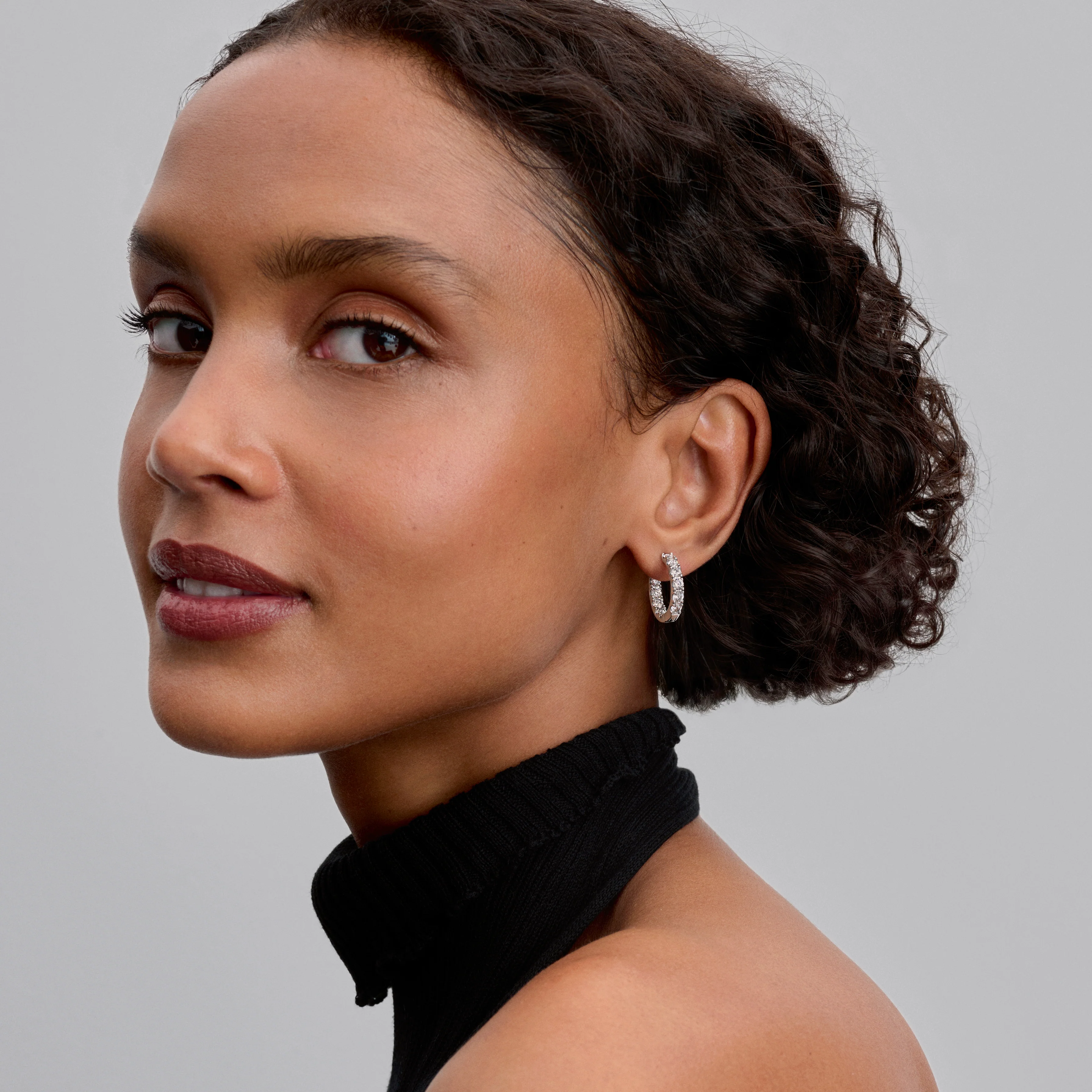 Sterling Silver Hoop Earrings With Clear Cubic Zirconia - Image 2