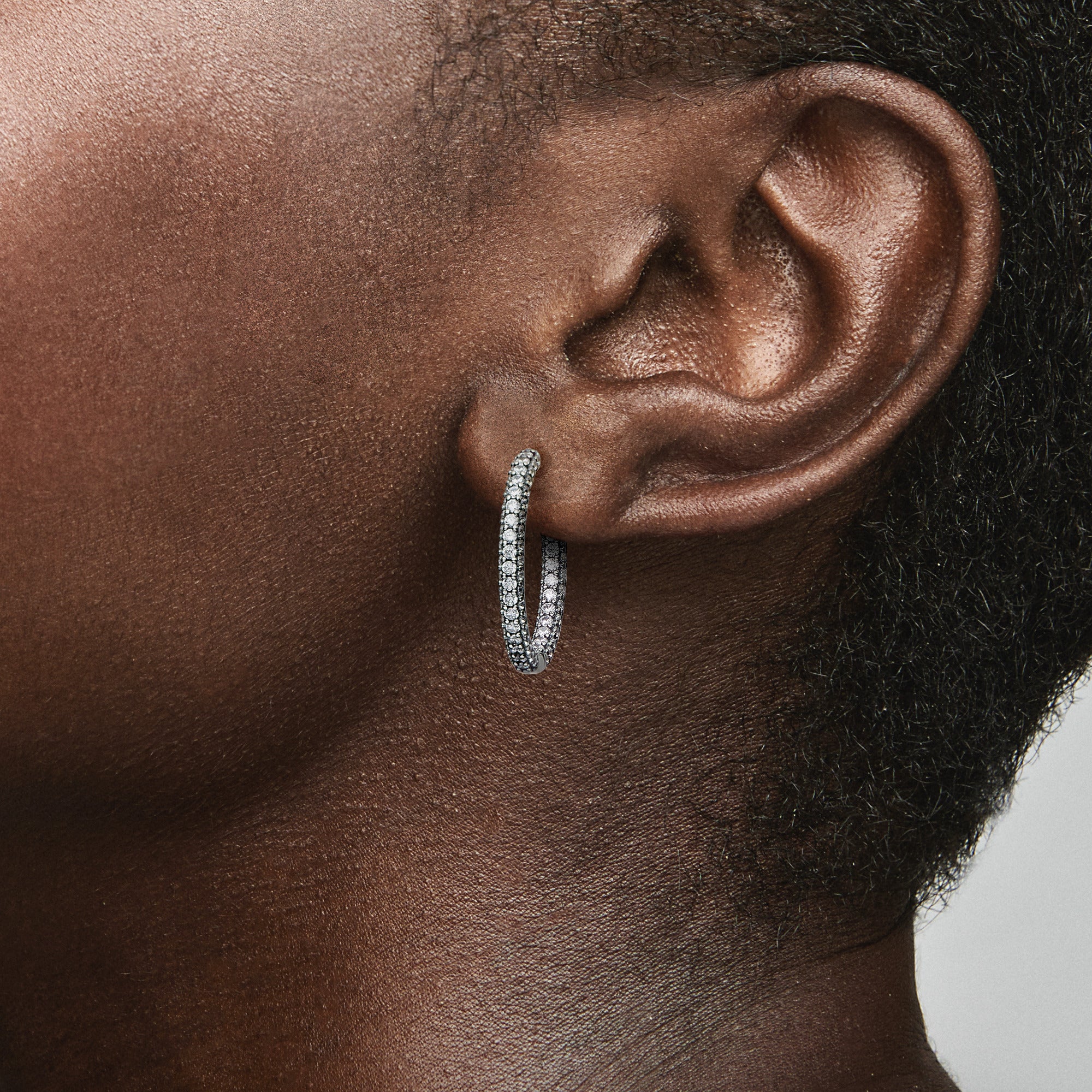 Sterling Silver Hoop Earrings With Clear Cubic Zirconia - Image 3