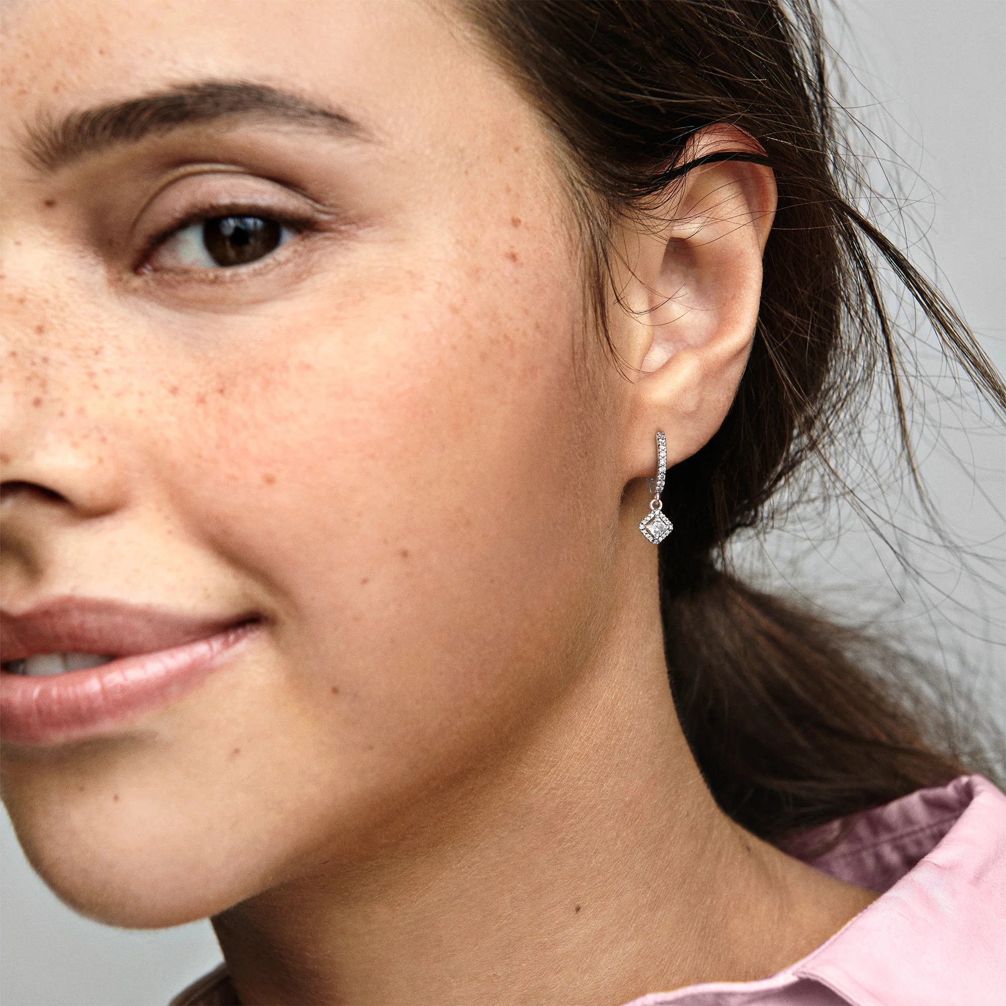 Sterling Silver Hoop Earrings With Clear Cubic Zirconia - Image 2