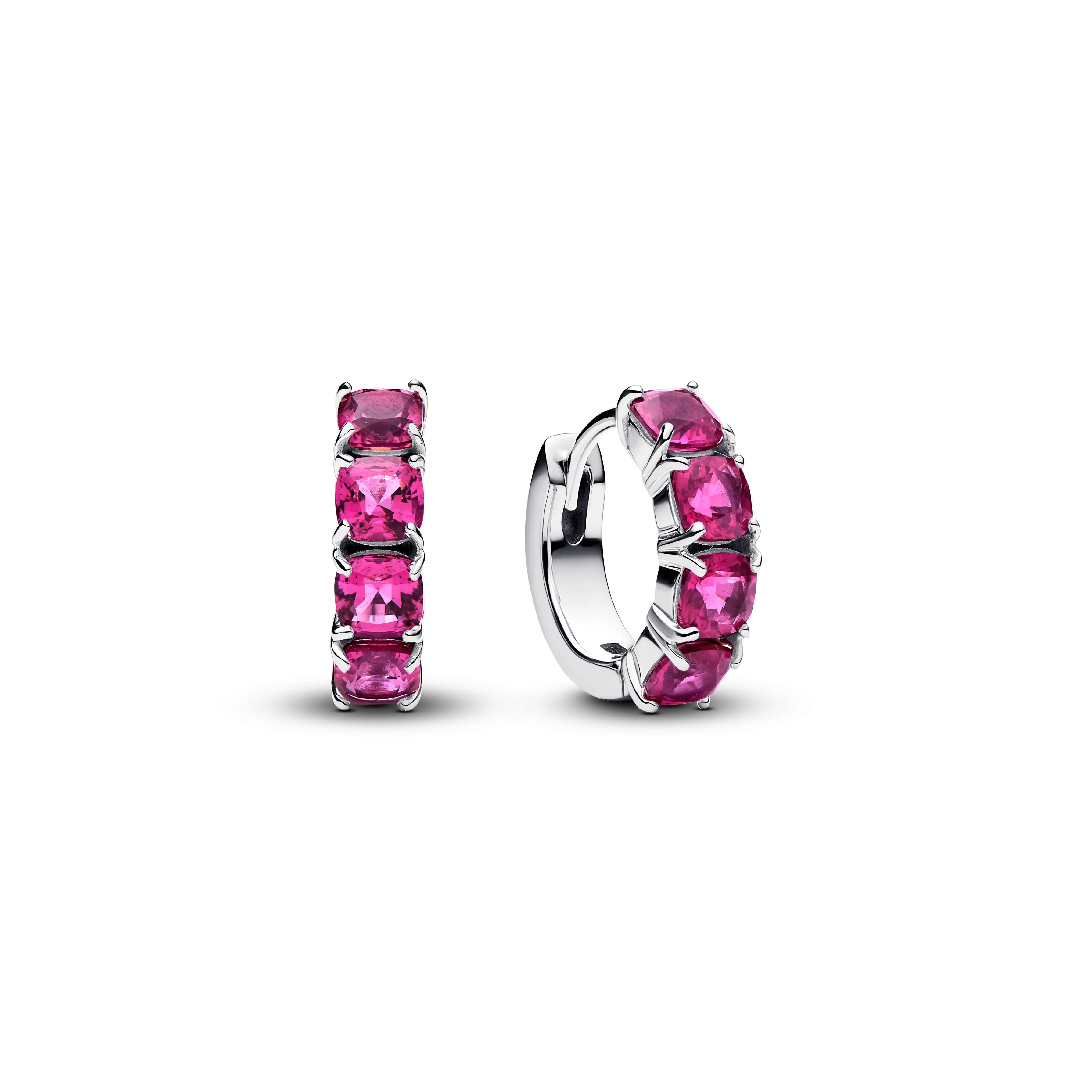 Sterling Silver Hoop Earrings With Phlox Pink Crystal