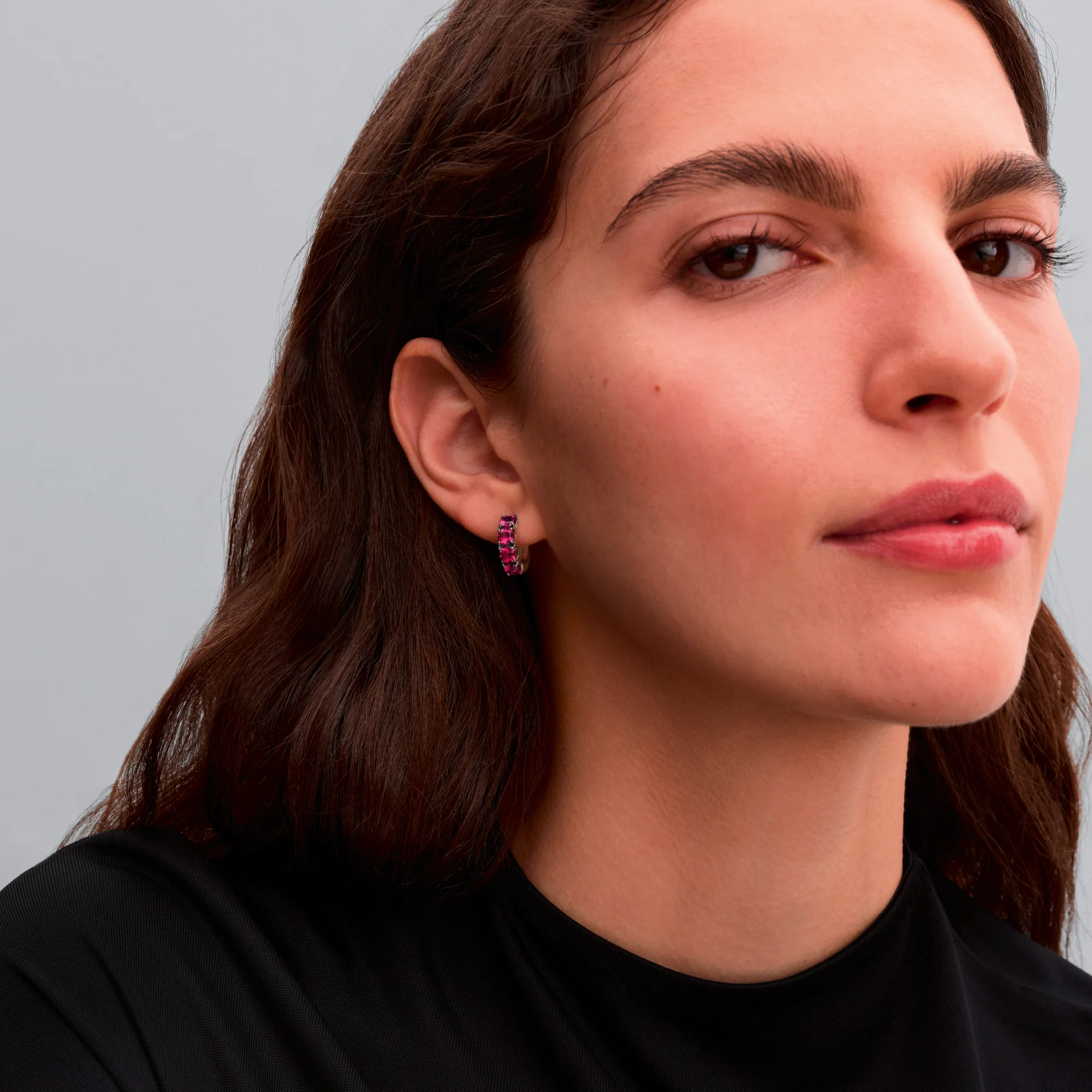 Sterling Silver Hoop Earrings With Phlox Pink Crystal - Image 2