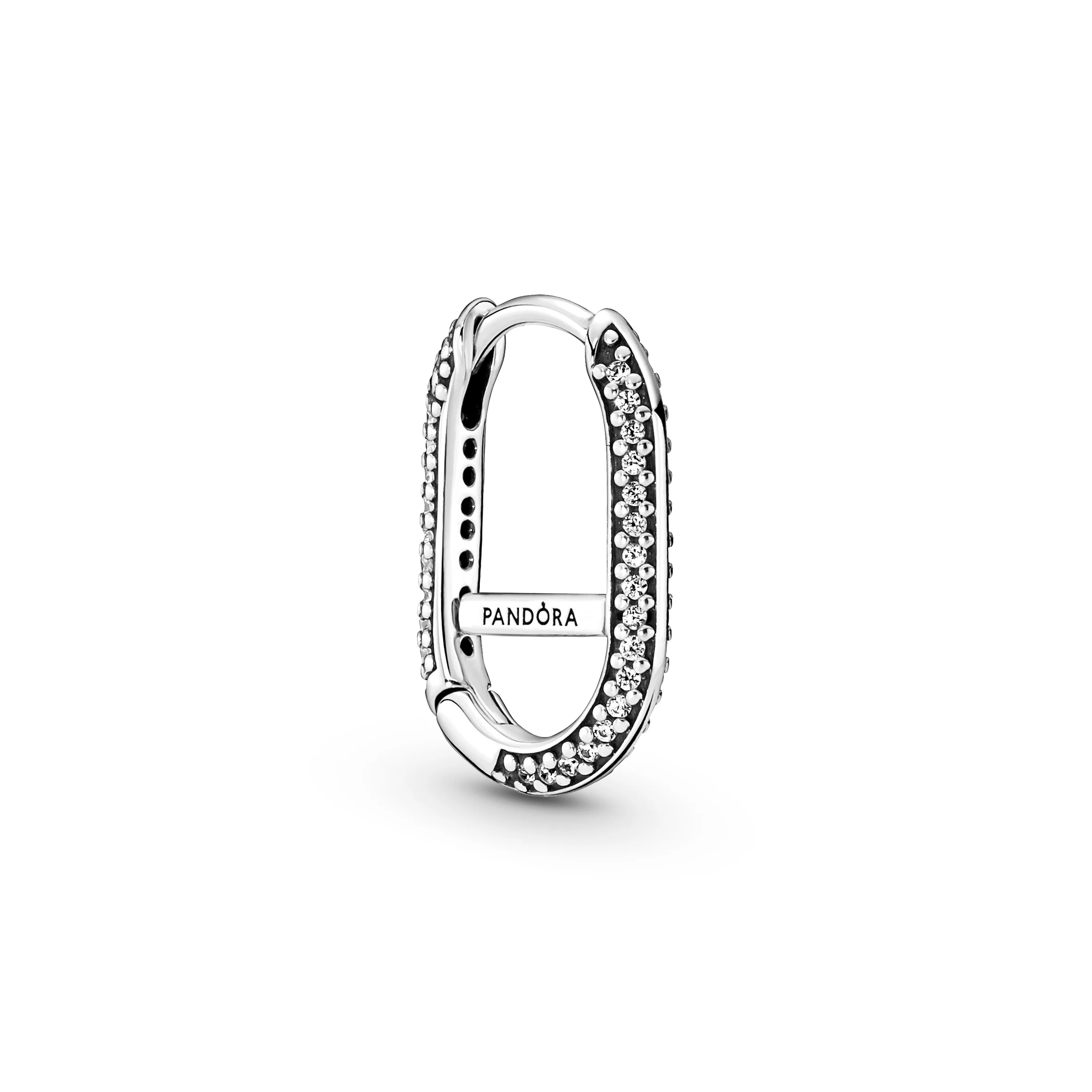 Sterling Silver Hoop Link Earring With Clear Cubic Zirconia