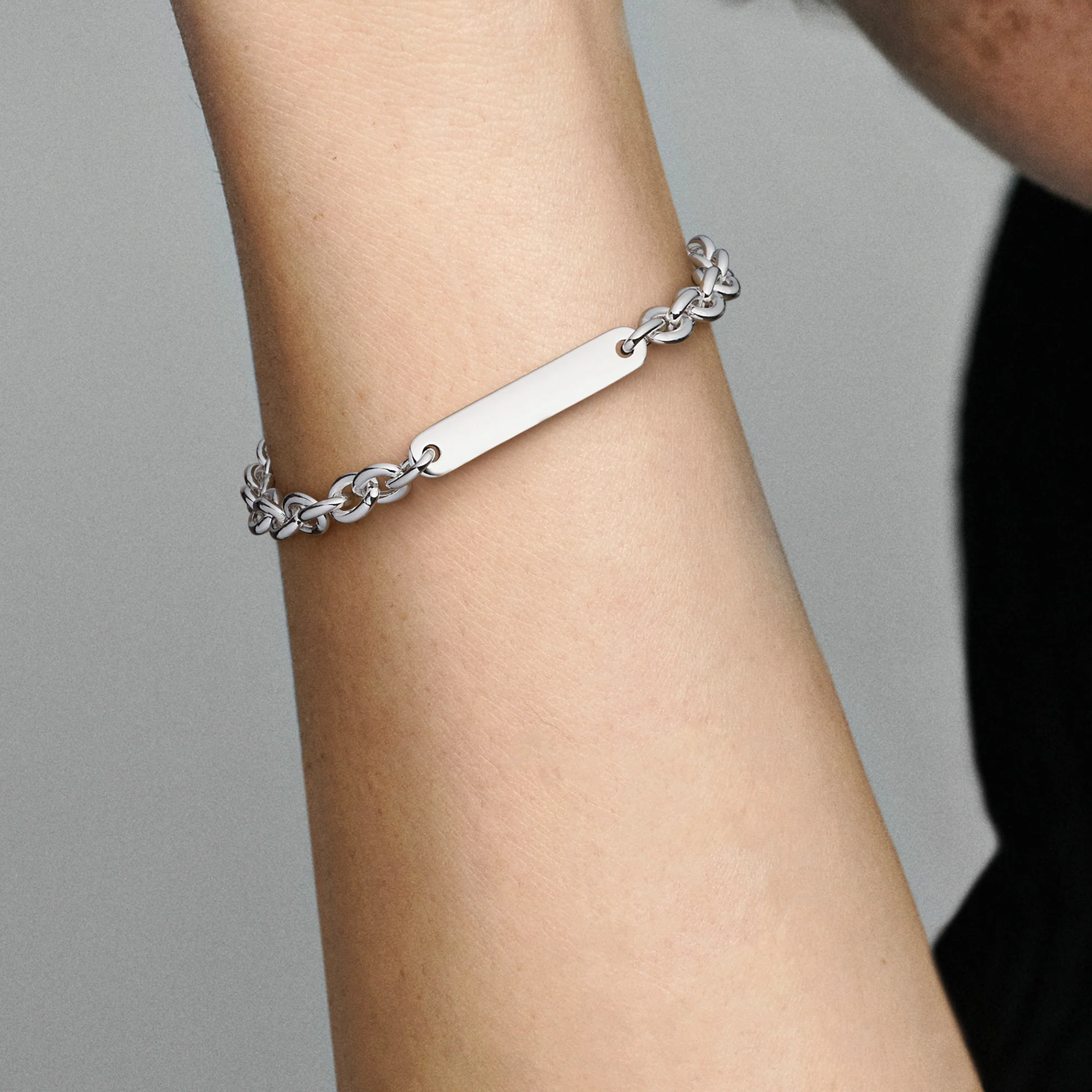 Sterling Silver Link Bracelet With Engravable Bar - Image 2