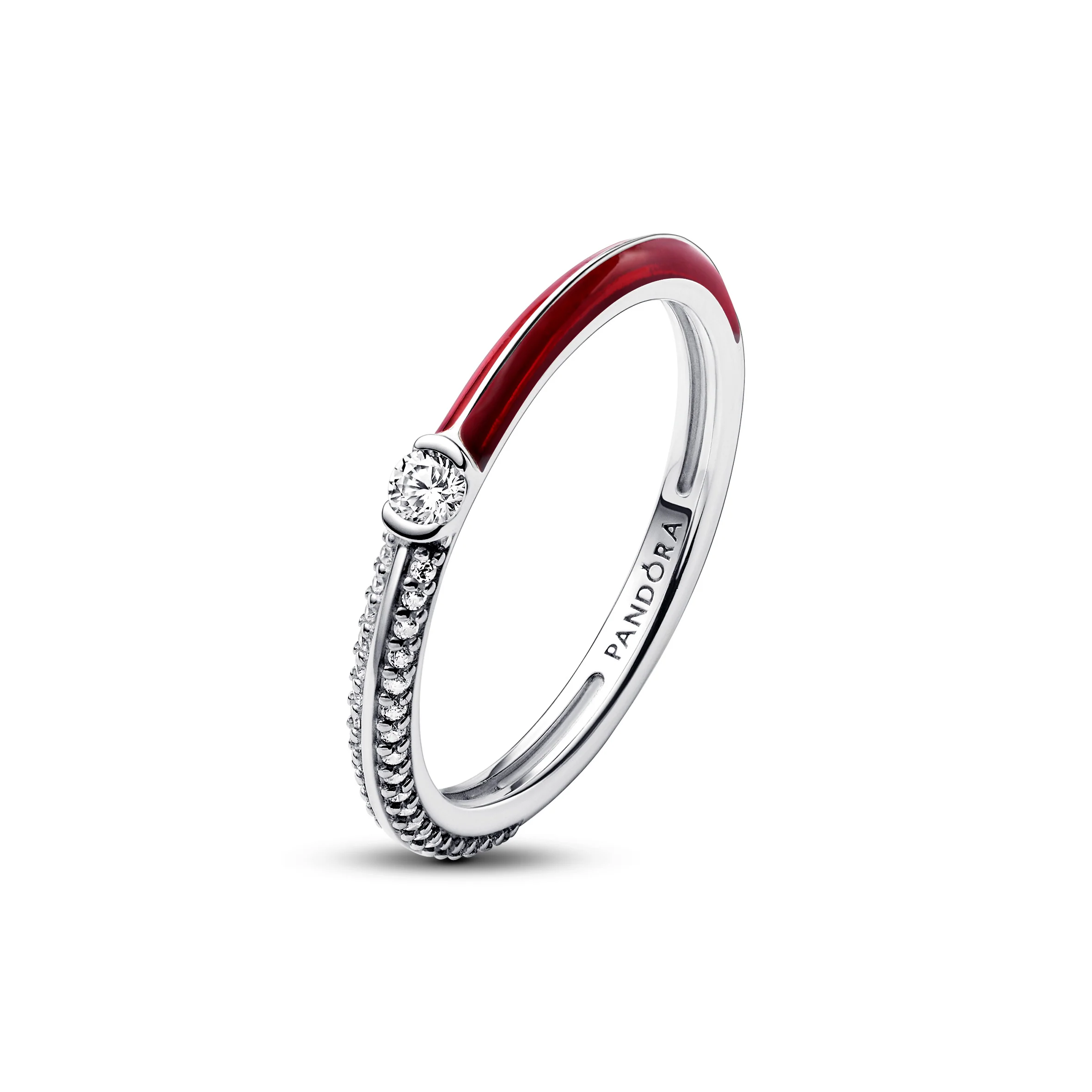 Sterling Silver Ring With Clear Cubic Zirconia And Red Enamel - Image 3