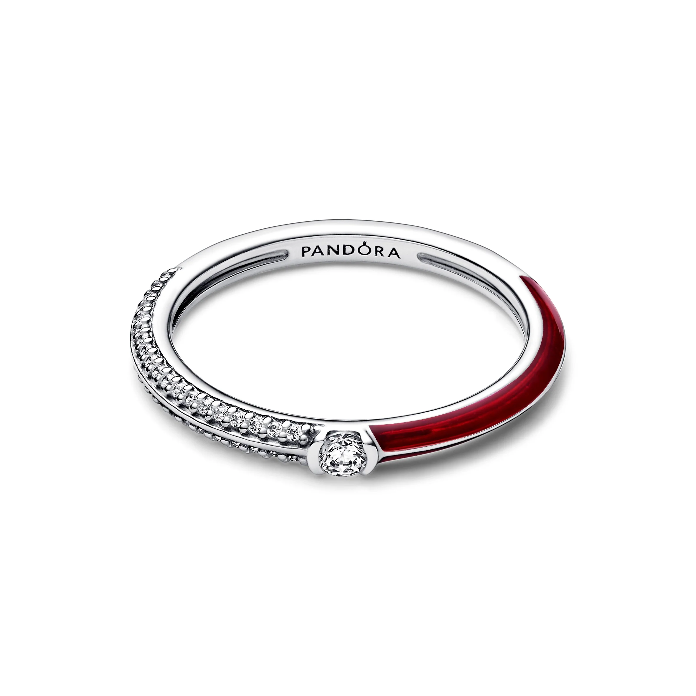 Sterling Silver Ring With Clear Cubic Zirconia And Red Enamel - Image 4