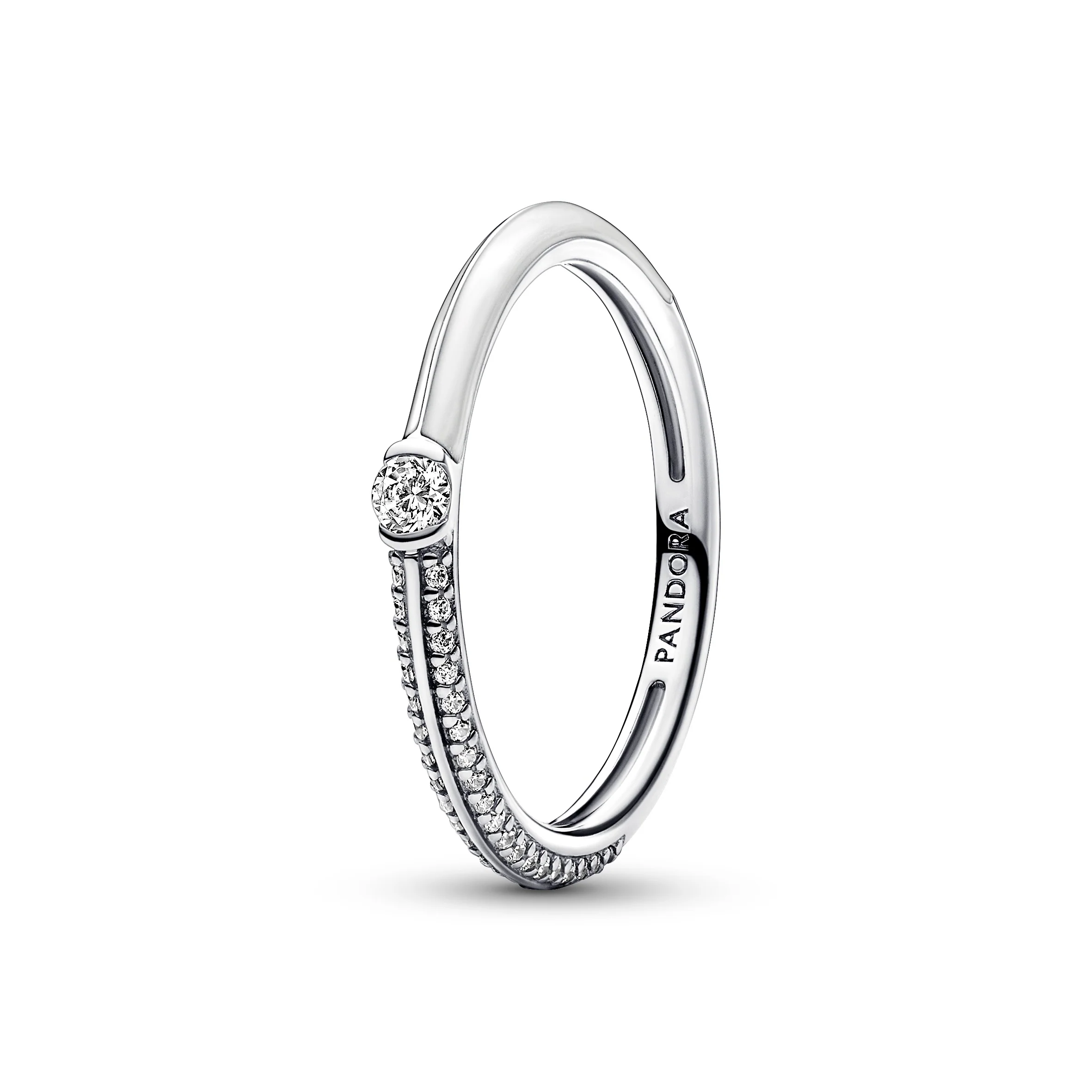 Sterling Silver Ring With White Enamel And Clear Cubic Zirconia