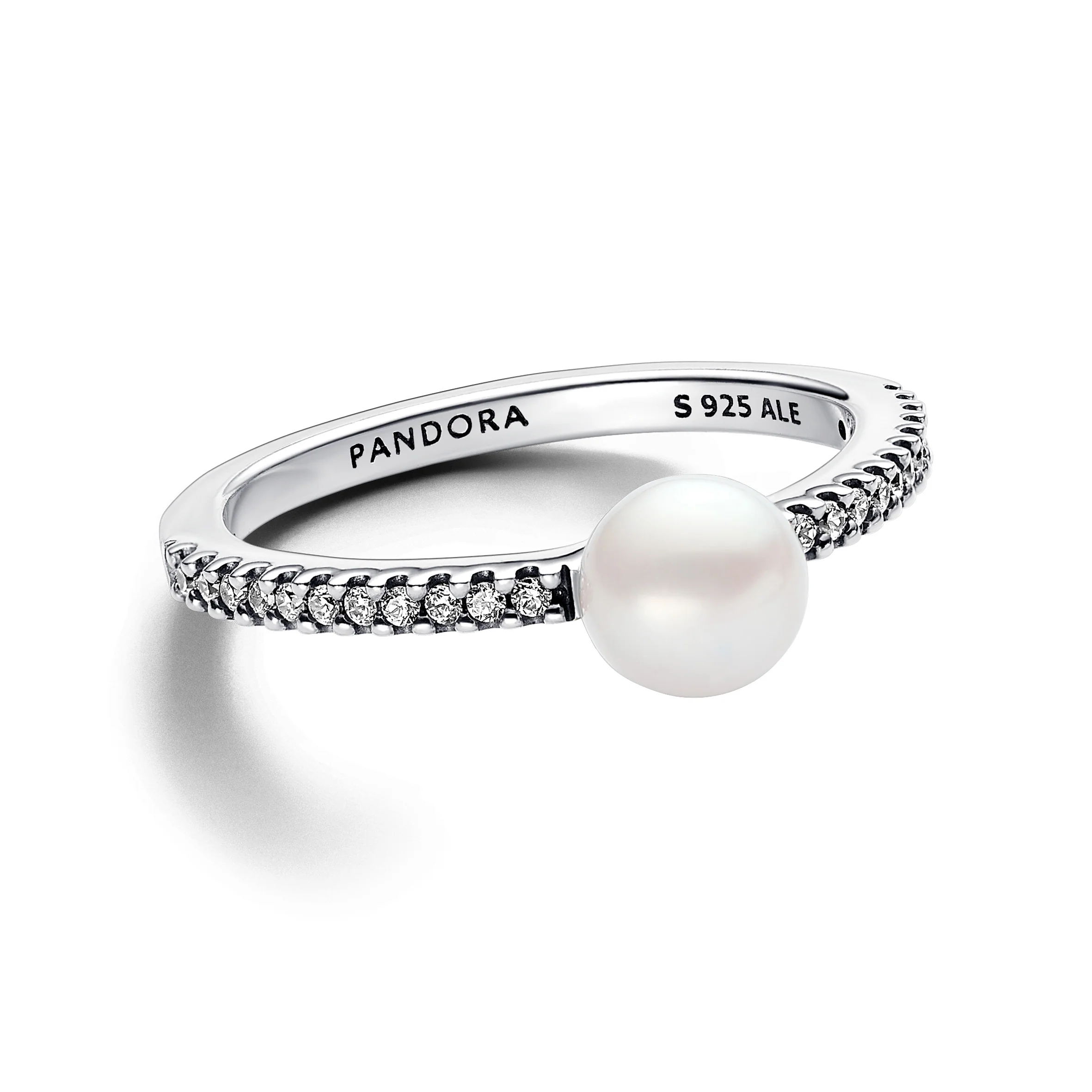 Sterling Silver Ring With White Treated Freshwater Cultured Pearl And Clear Cubic Zirconia