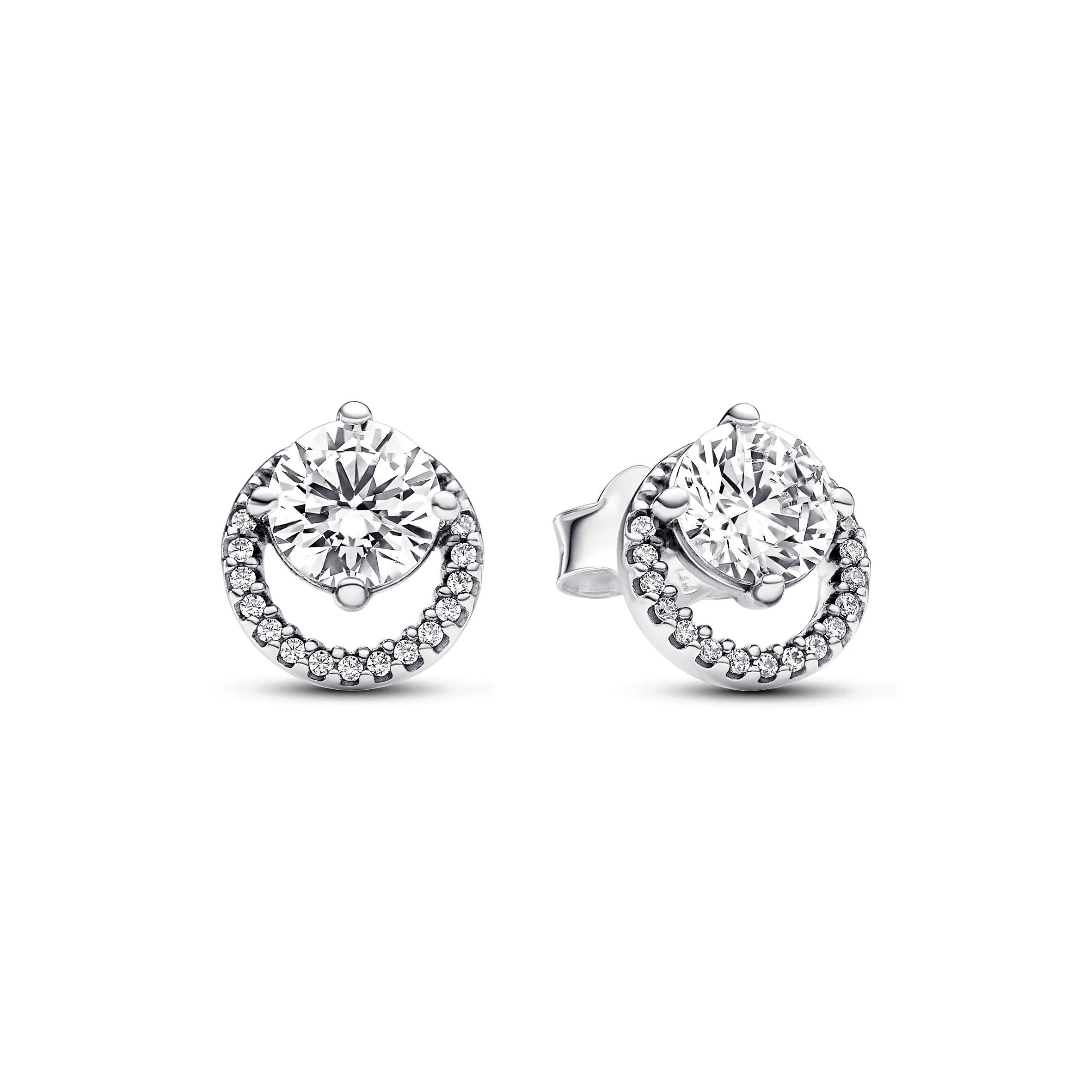 Sterling Silver Stud Earrings With Clear Cubic Zirconia