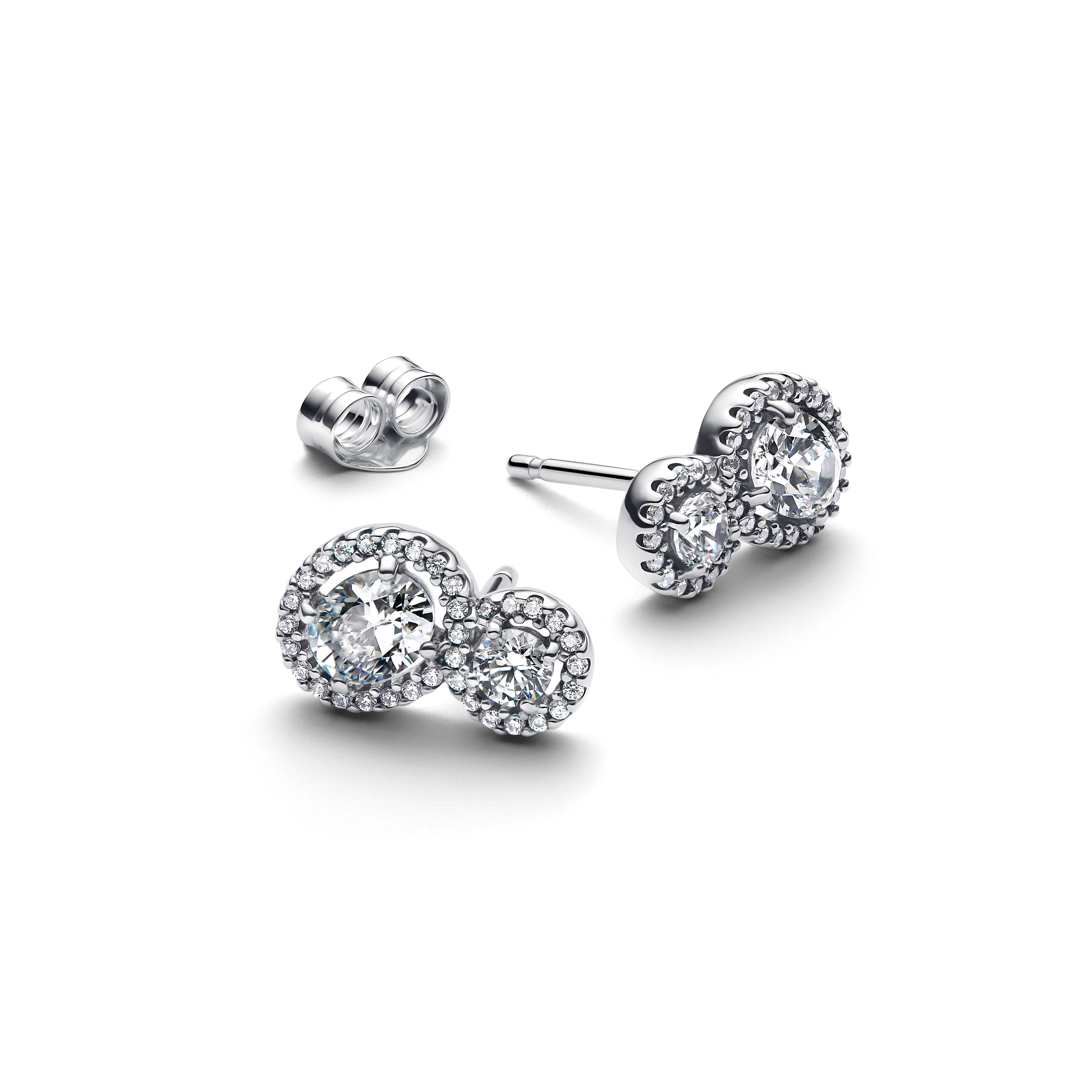 Sterling Silver Stud Earrings With Clear Cubic Zirconia - Image 3