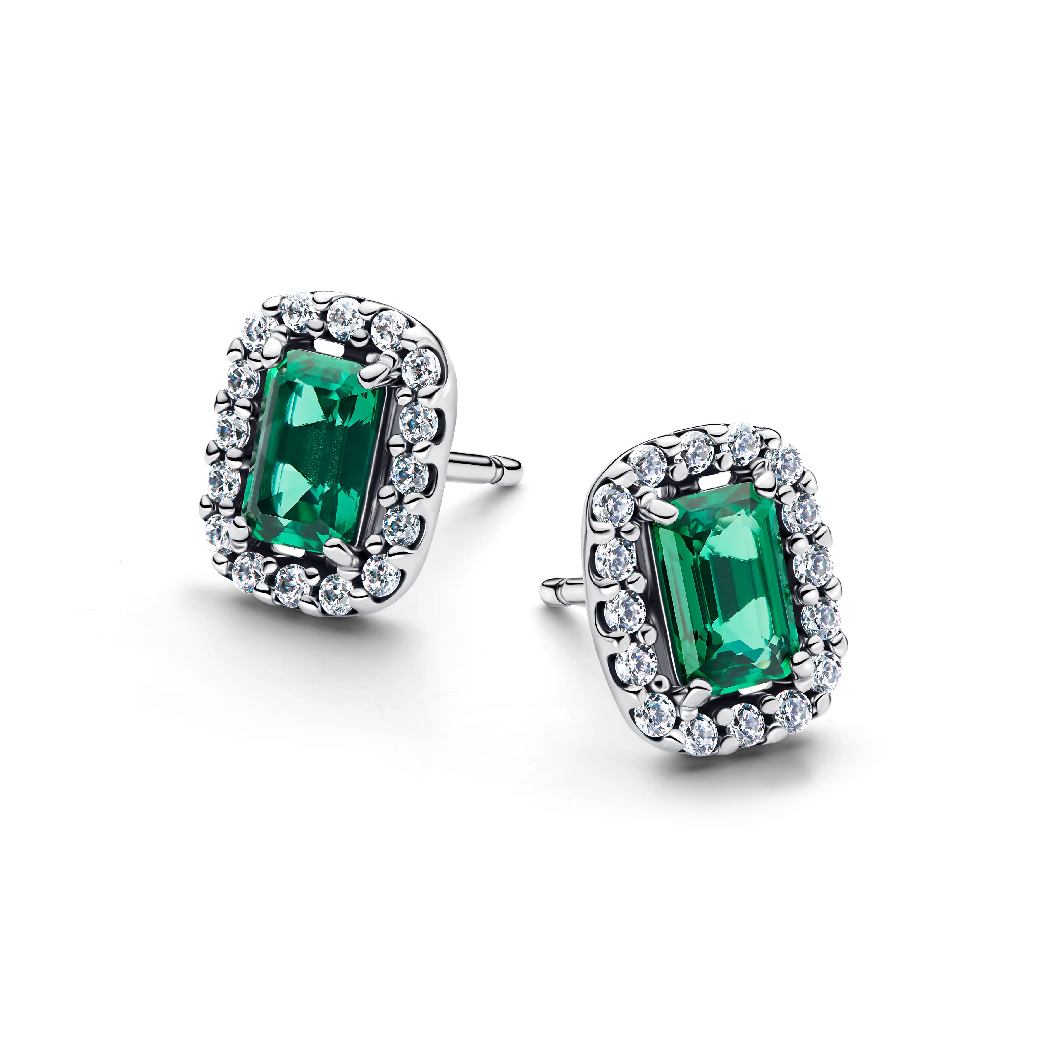 Sterling Silver Stud Earrings With Royal Green Crystal And Clear Cubic Zirconia - Image 2