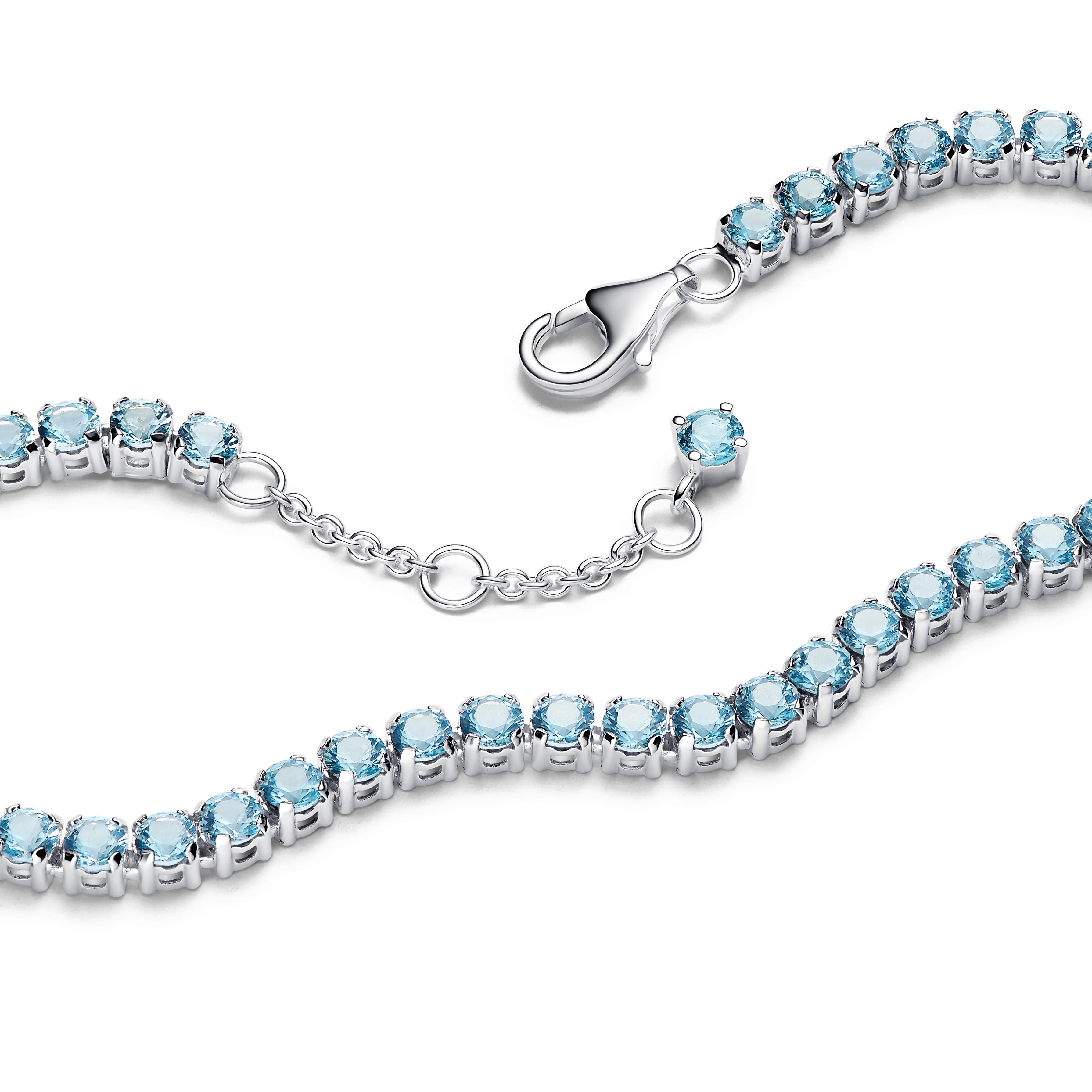 Sterling Silver Tennis Bracelet With Aquamarine Blue Crystal - Image 3