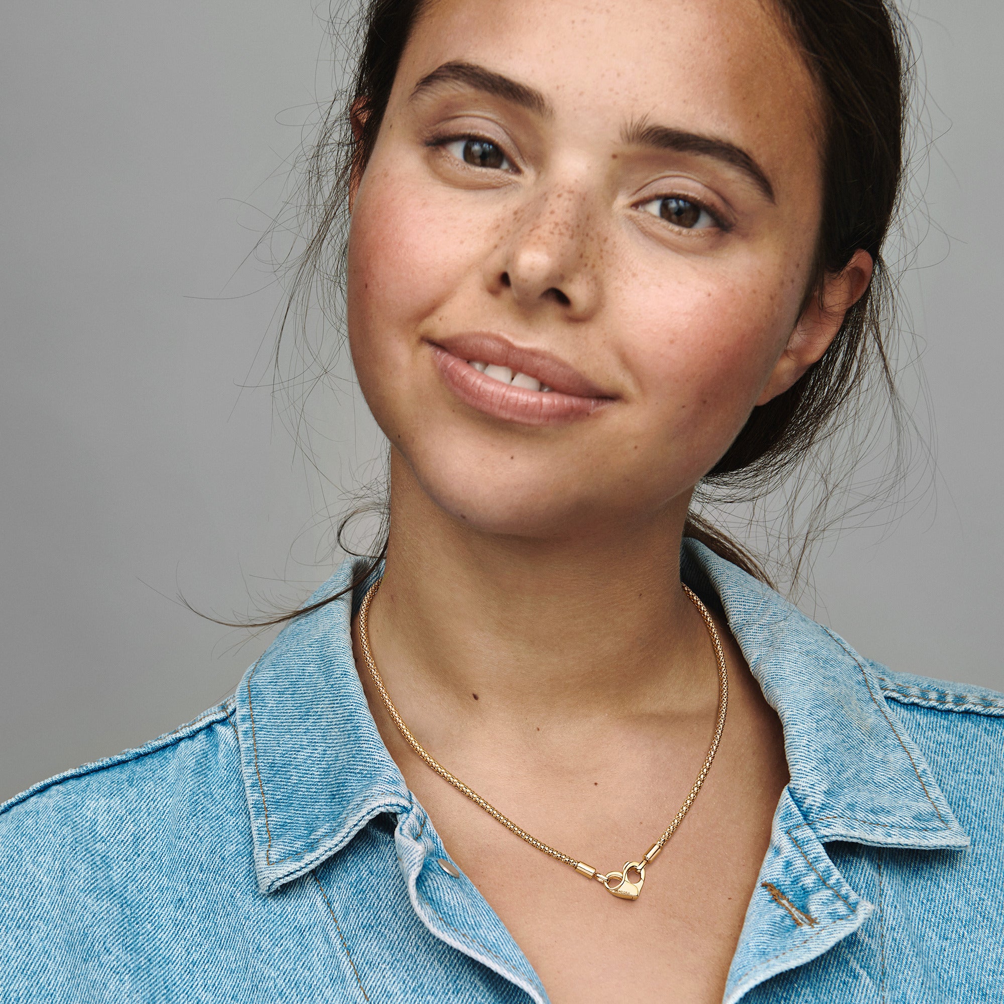Studded Chain 14K Gold-Plated Necklace With Heart Clasp - Image 2