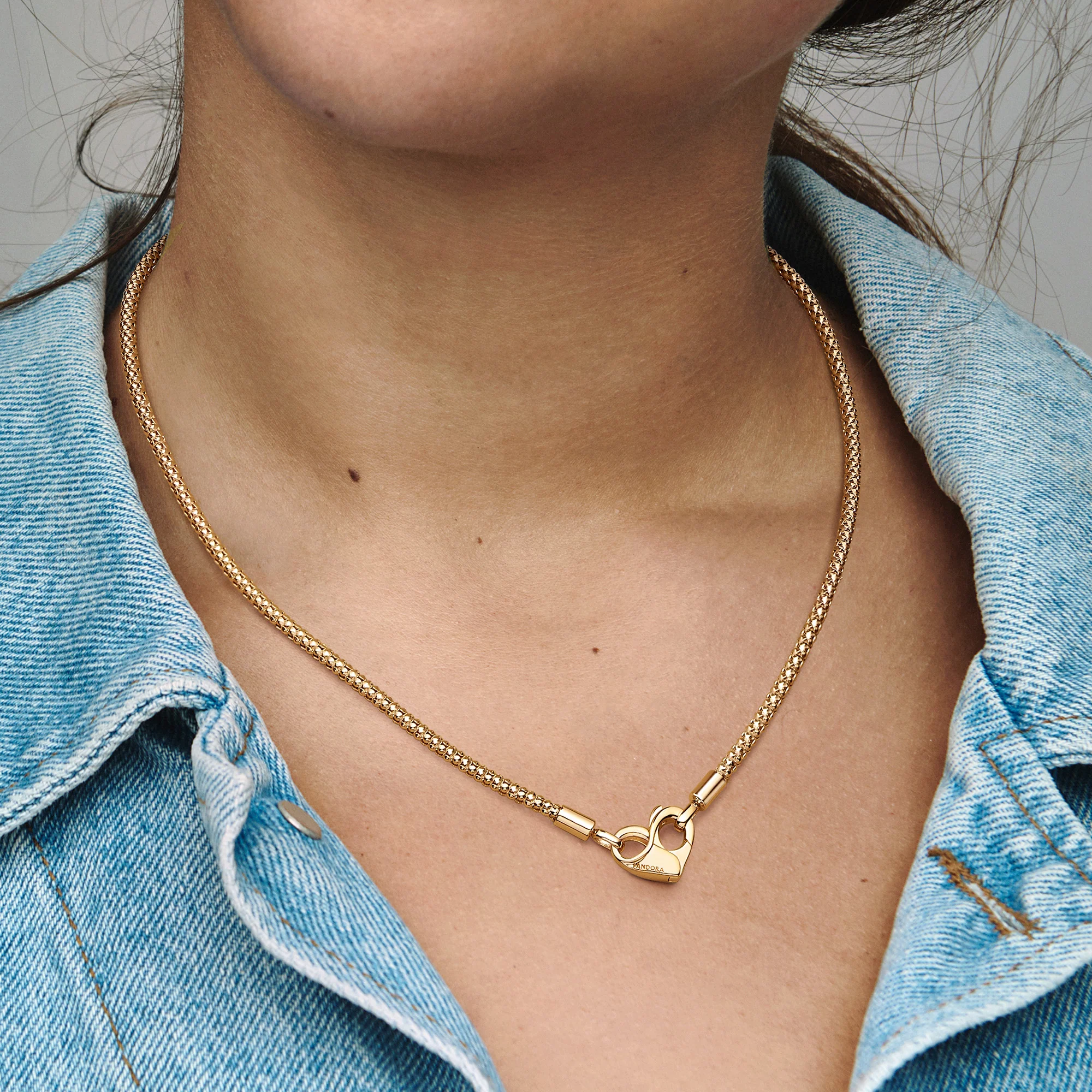 Studded Chain 14K Gold-Plated Necklace With Heart Clasp - Image 5