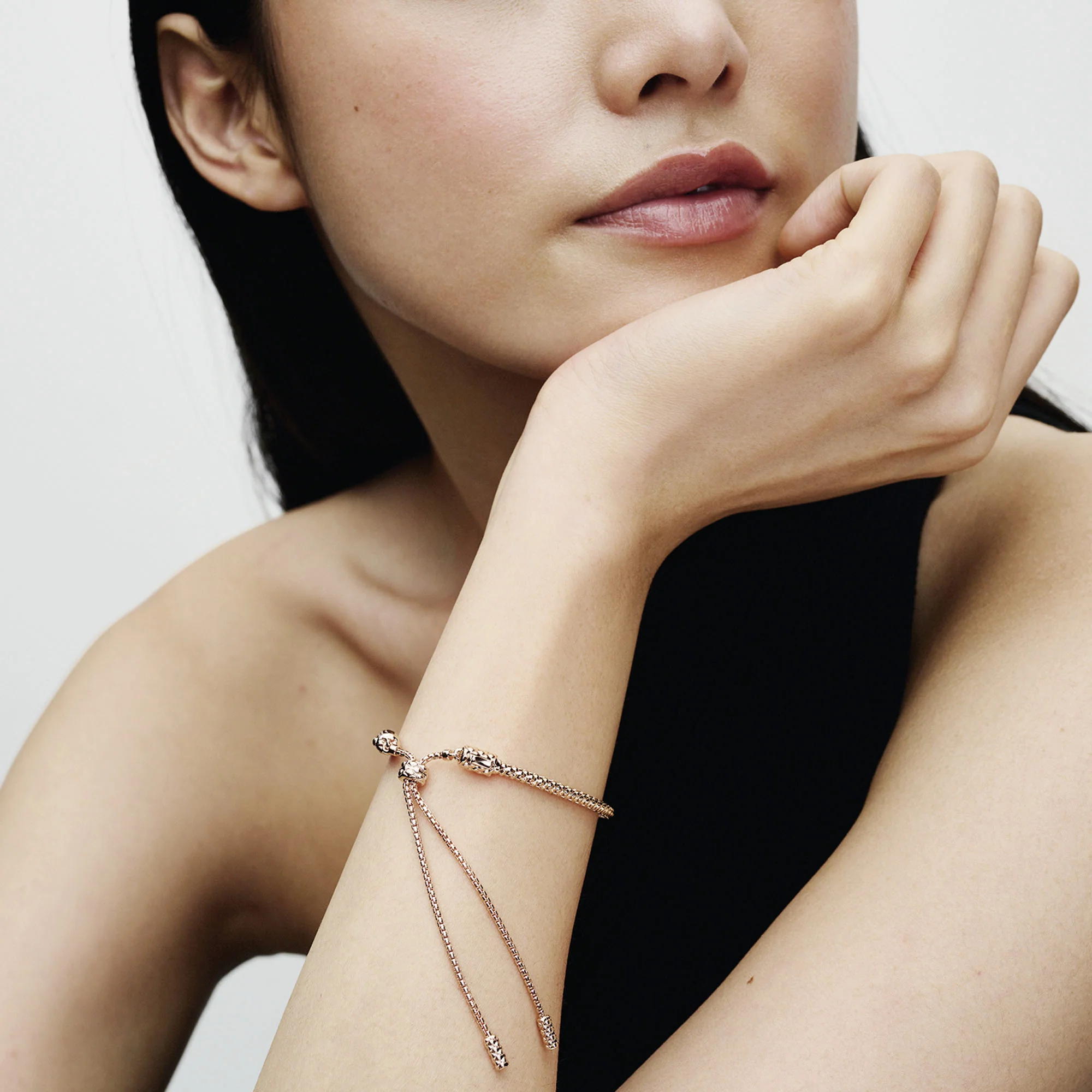 Studded Chain 14K Rose Gold-Plated Sliding Bracelet - Image 2