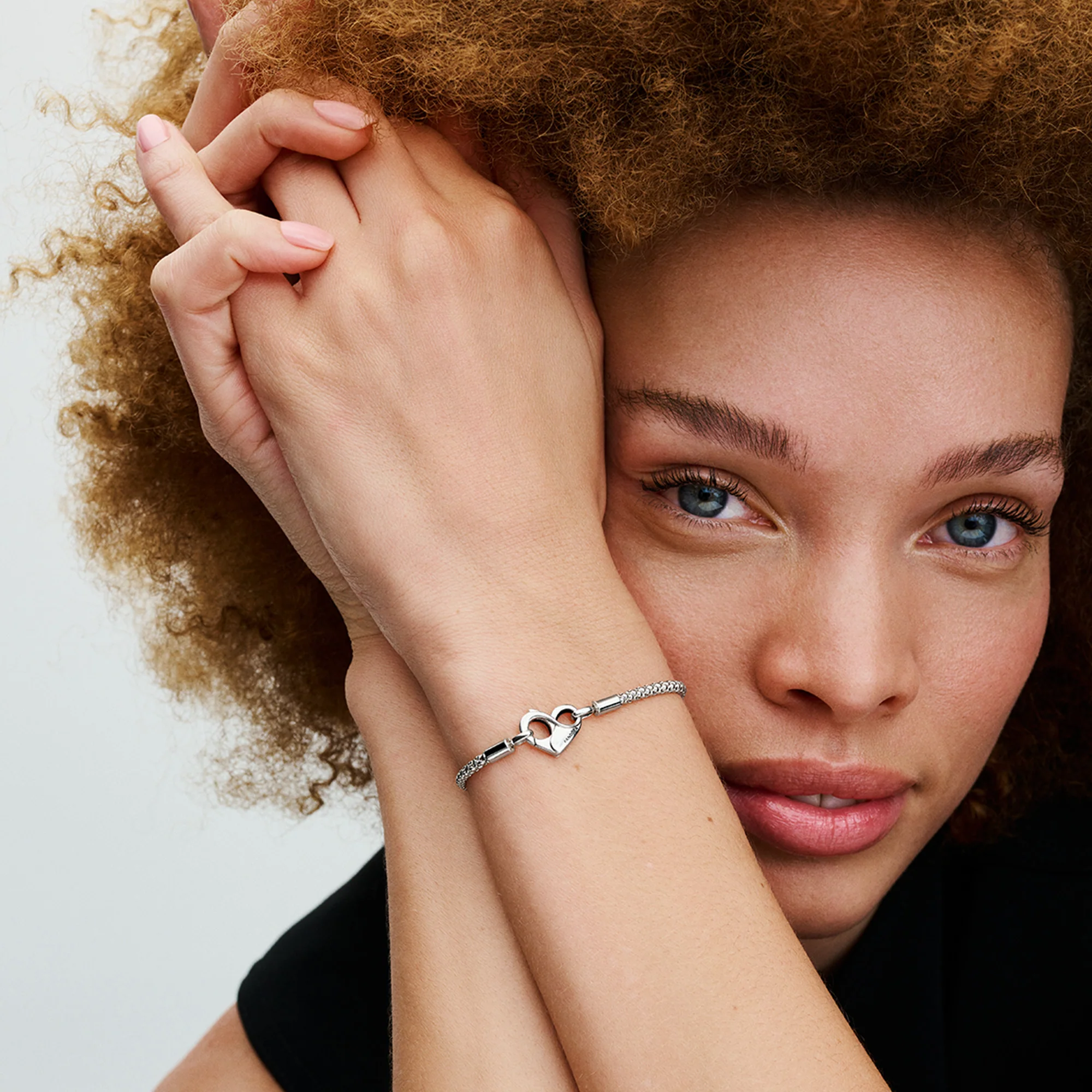 Studded Chain Sterling Silver Bracelet With Heart Clasp - Image 4