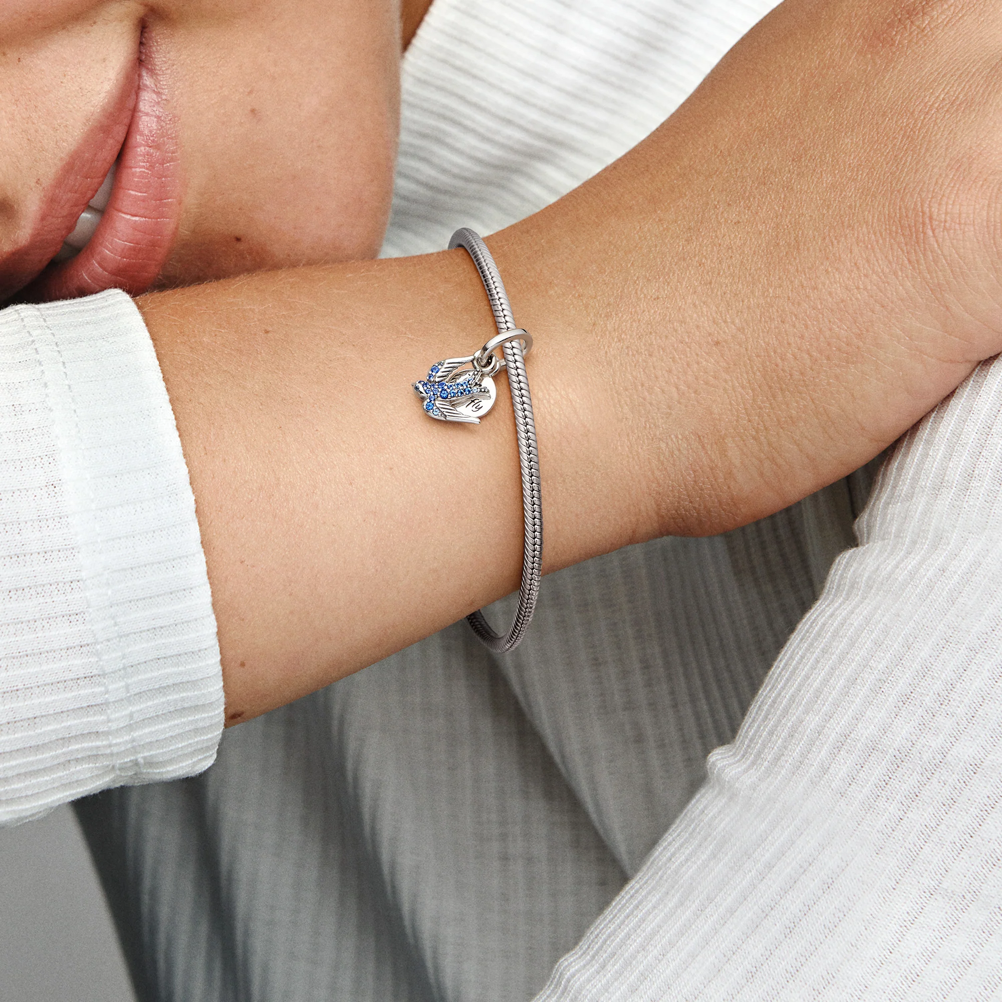 Swallow Sterling Silver Double Dangle With Night Blue, Skylight Blue And Stellar Blue Crystal - Image 5