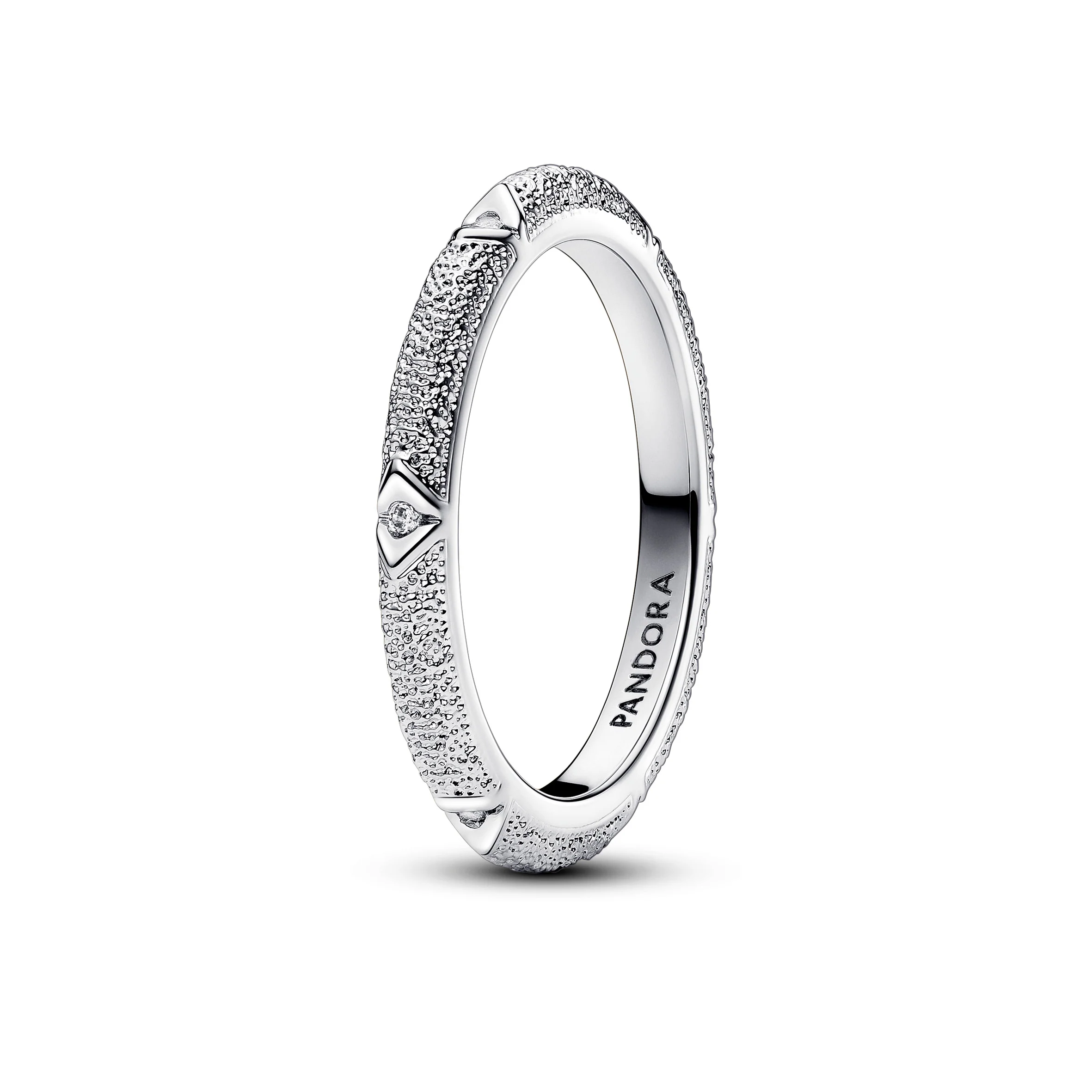 Texture Sterling Silver Ring With Clear Cubic Zirconia