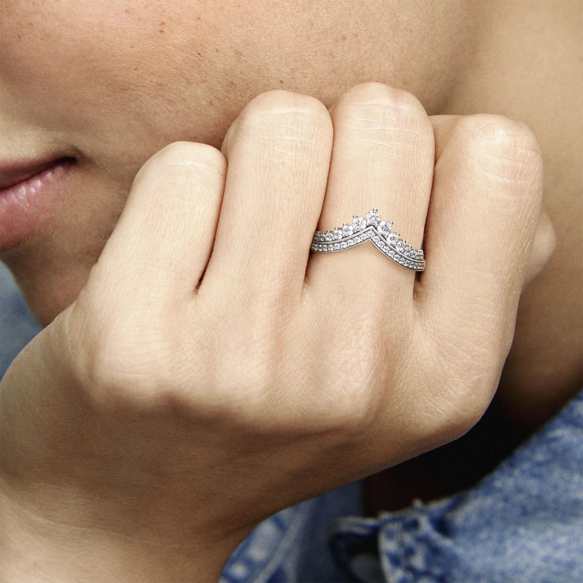 Tiara Wishbone Silver Ring With Clear Cubic Zirconia - Image 2