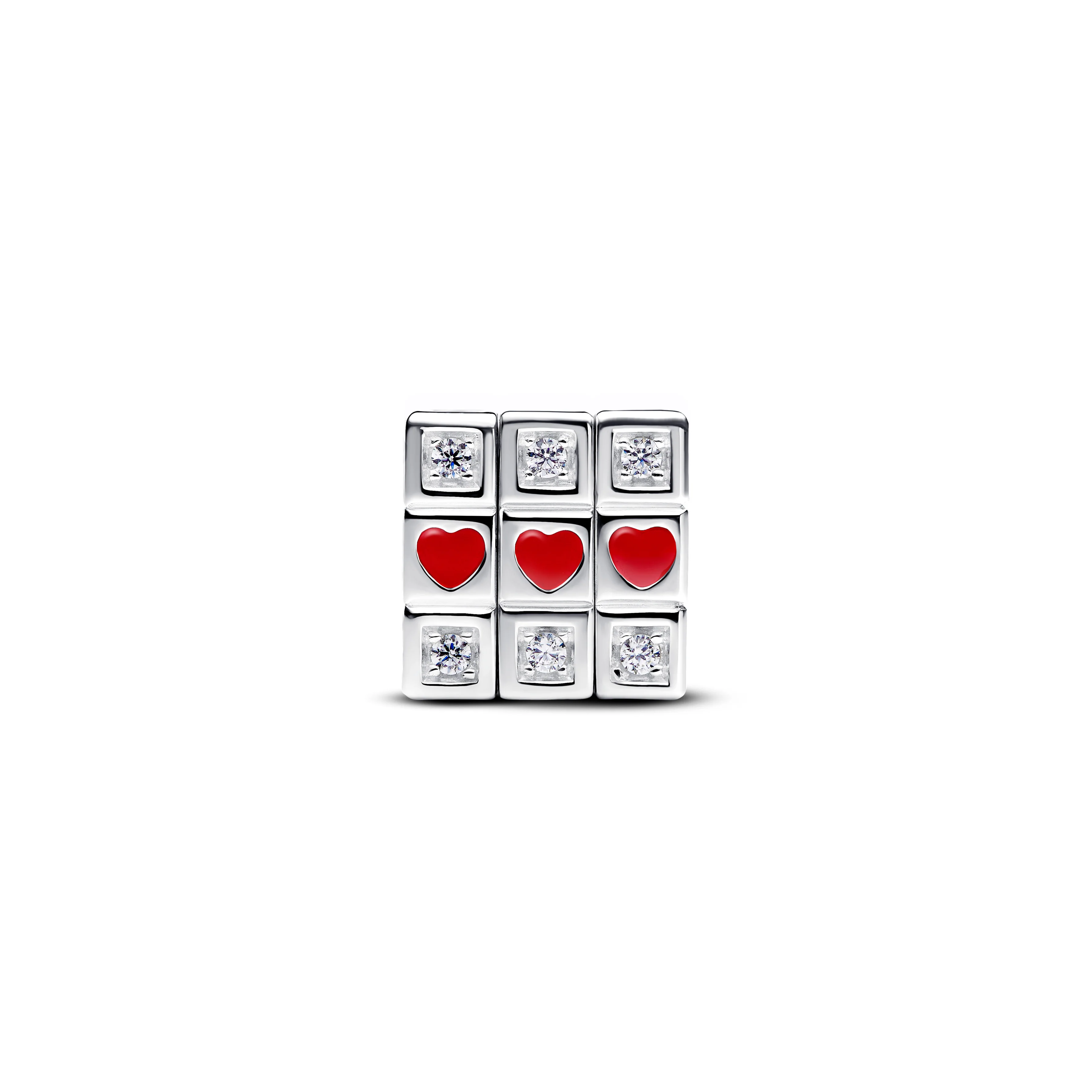 Toy Cube Sterling Silver Charm With Clear Cubic Zirconia And Red Enamel - Image 4