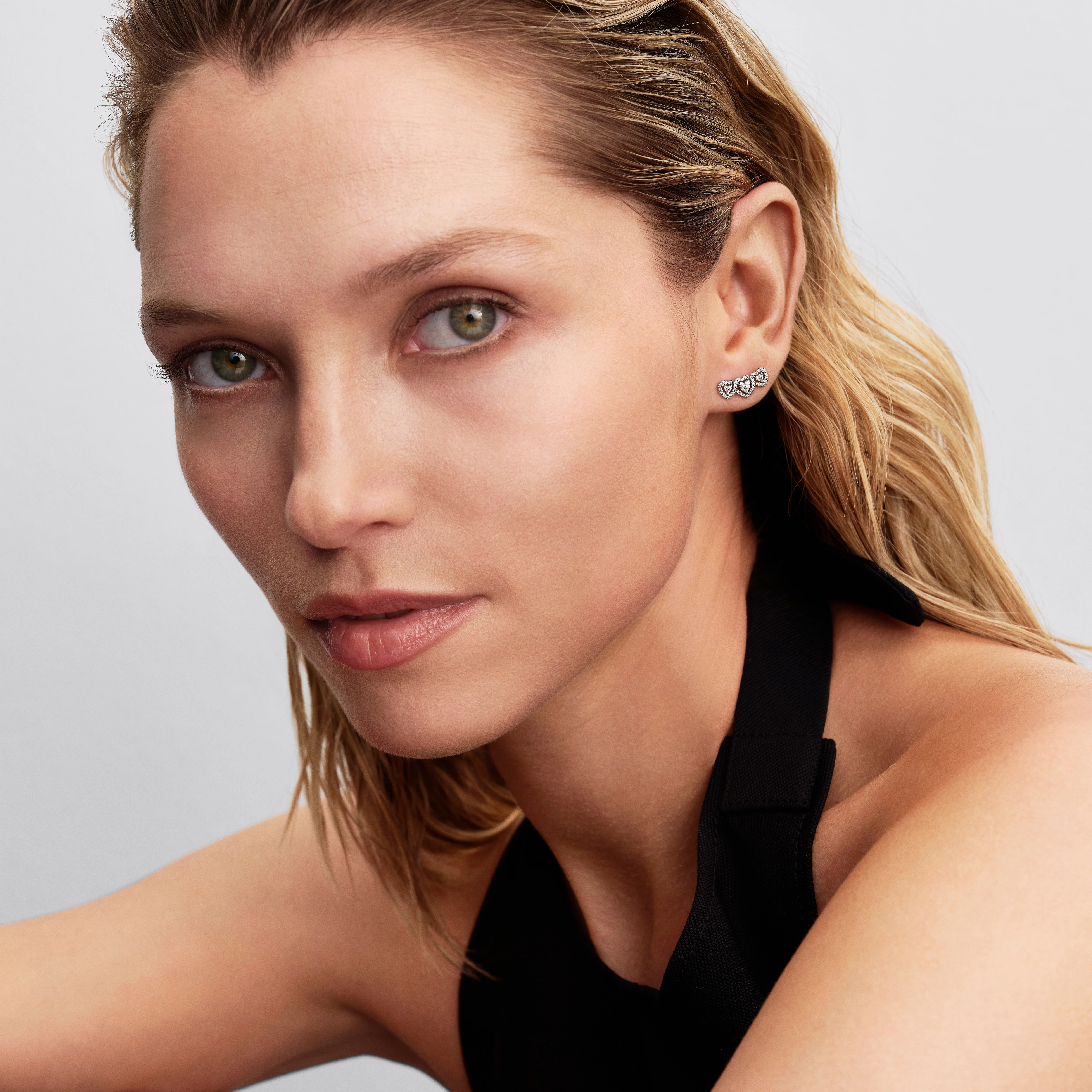 Triple Heart Sterling Silver Stud Earrings With Clear Cubic Zirconia - Image 3