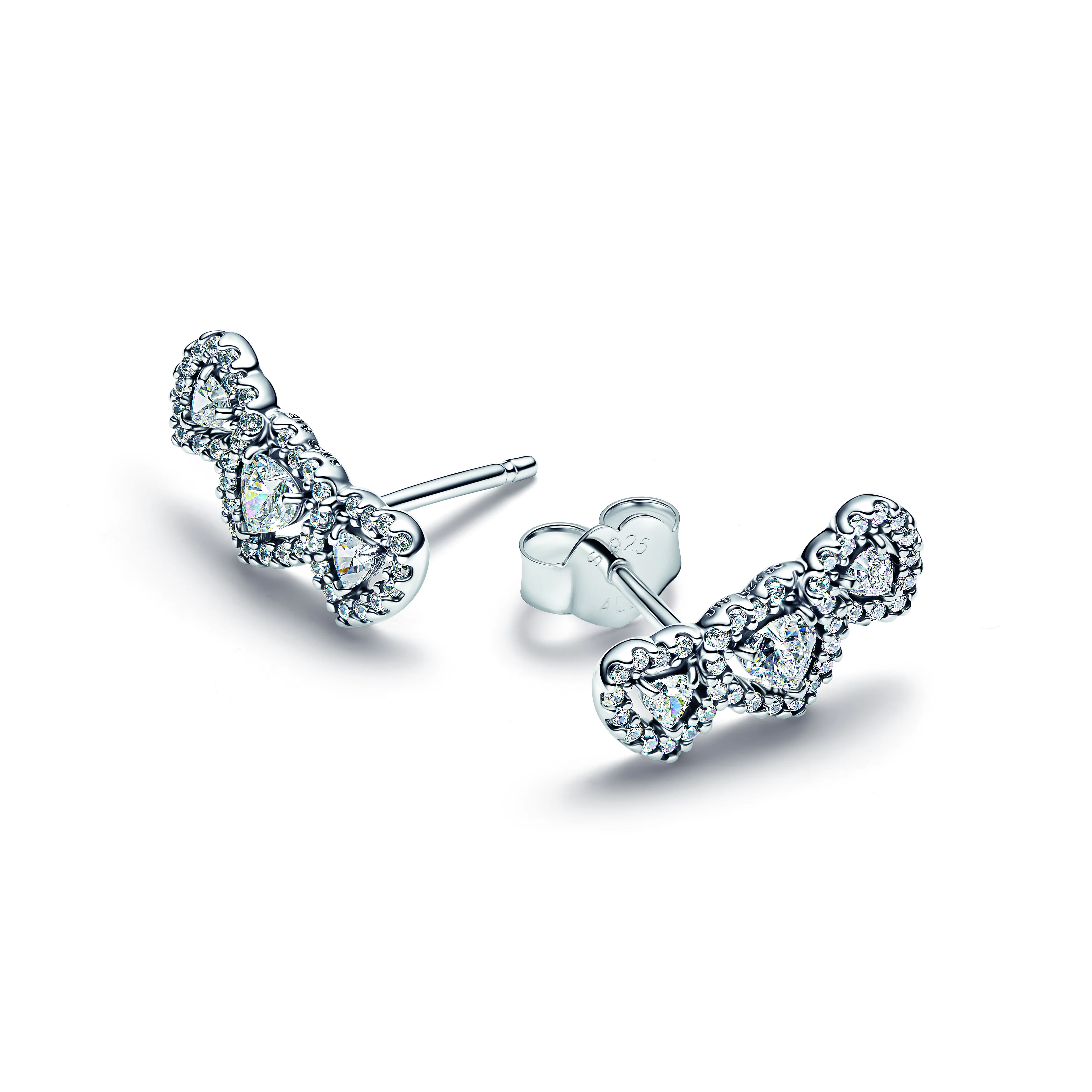 Triple Heart Sterling Silver Stud Earrings With Clear Cubic Zirconia - Image 4